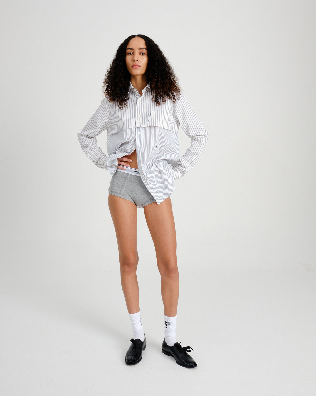 Long Sleeve Layered Shirt in White Stripe