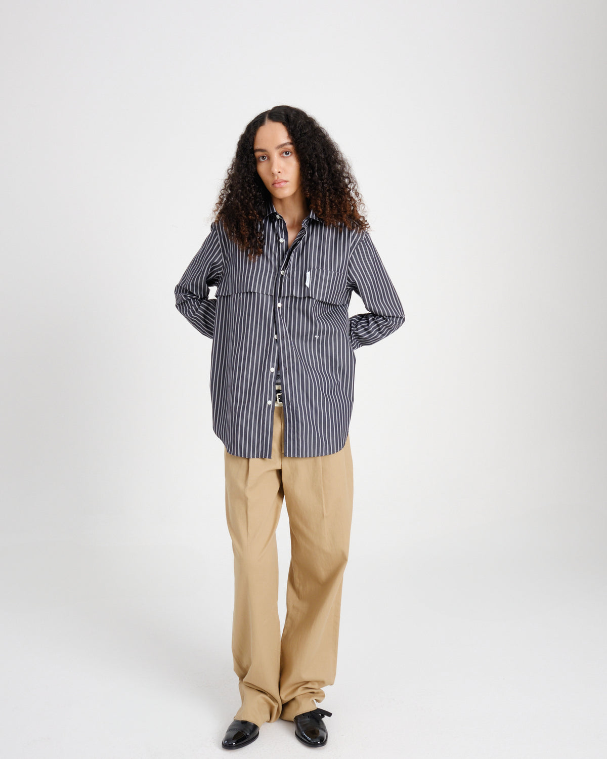 Long Sleeve Layered Shirt in Black Stripe