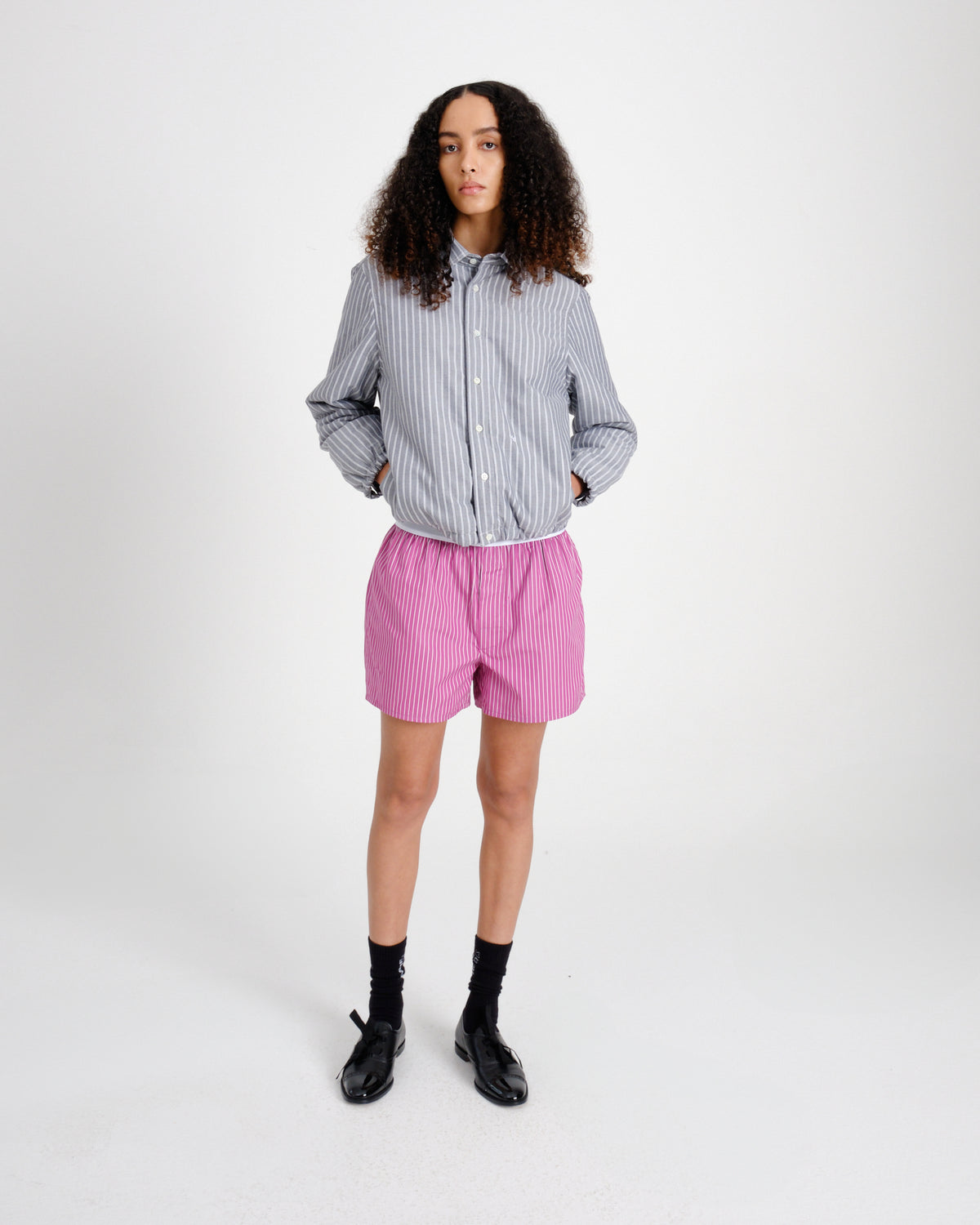 Shirt Bomber Jacket in Grey Stripe Oxford