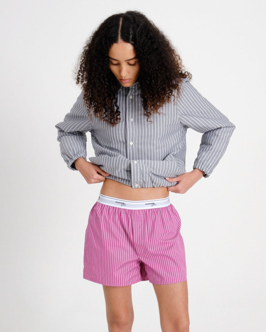 Shirt Bomber Jacket in Grey Stripe Oxford