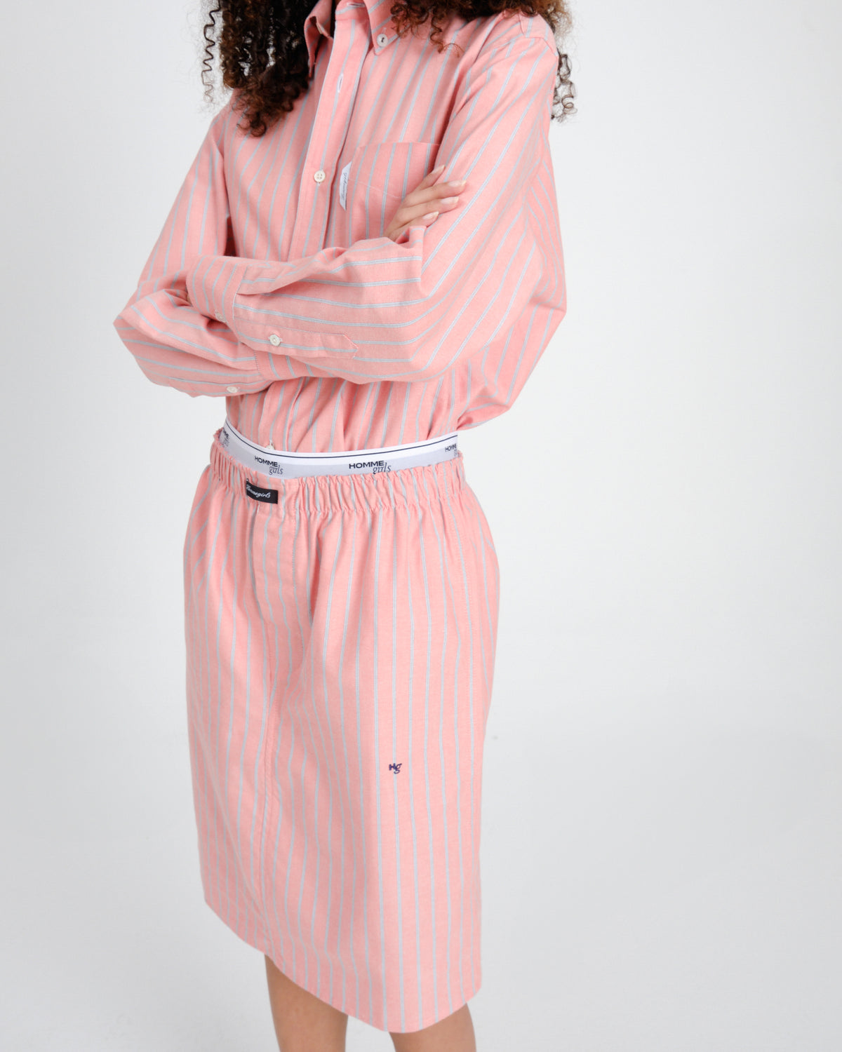 Boxer Pencil Skirt in Coral Stripe Oxford