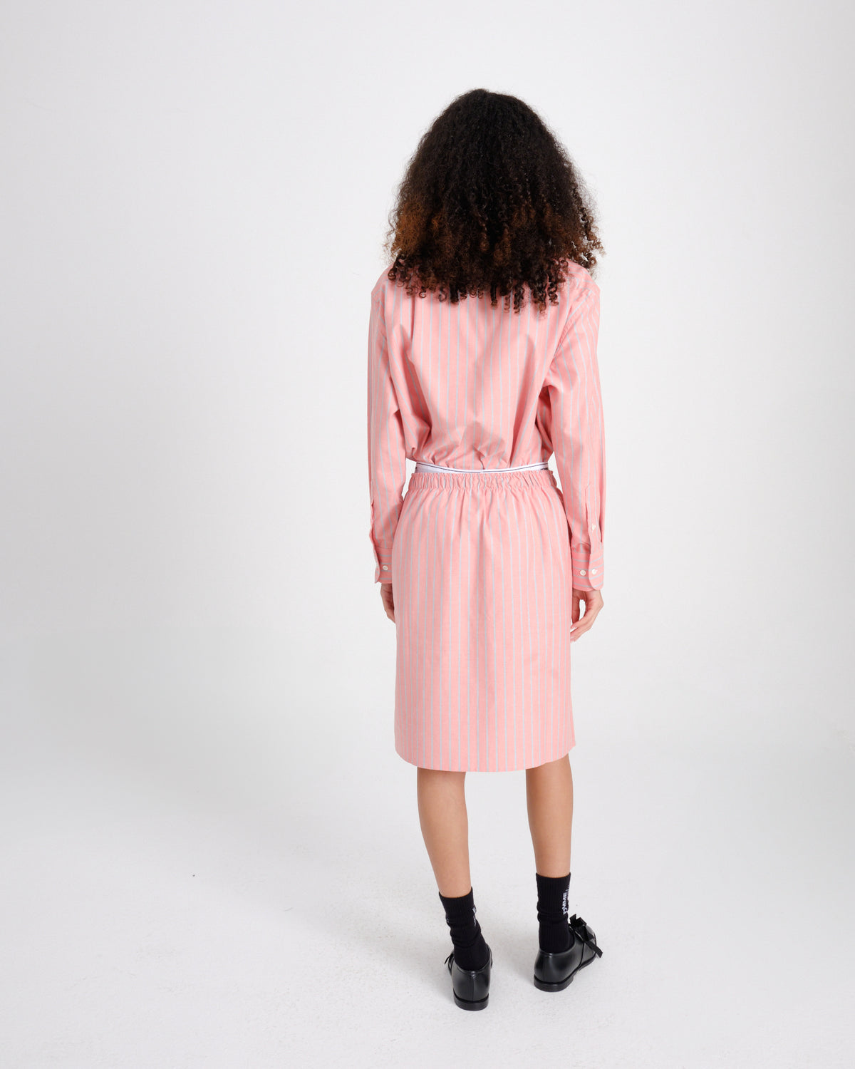 Boxer Pencil Skirt in Coral Stripe Oxford