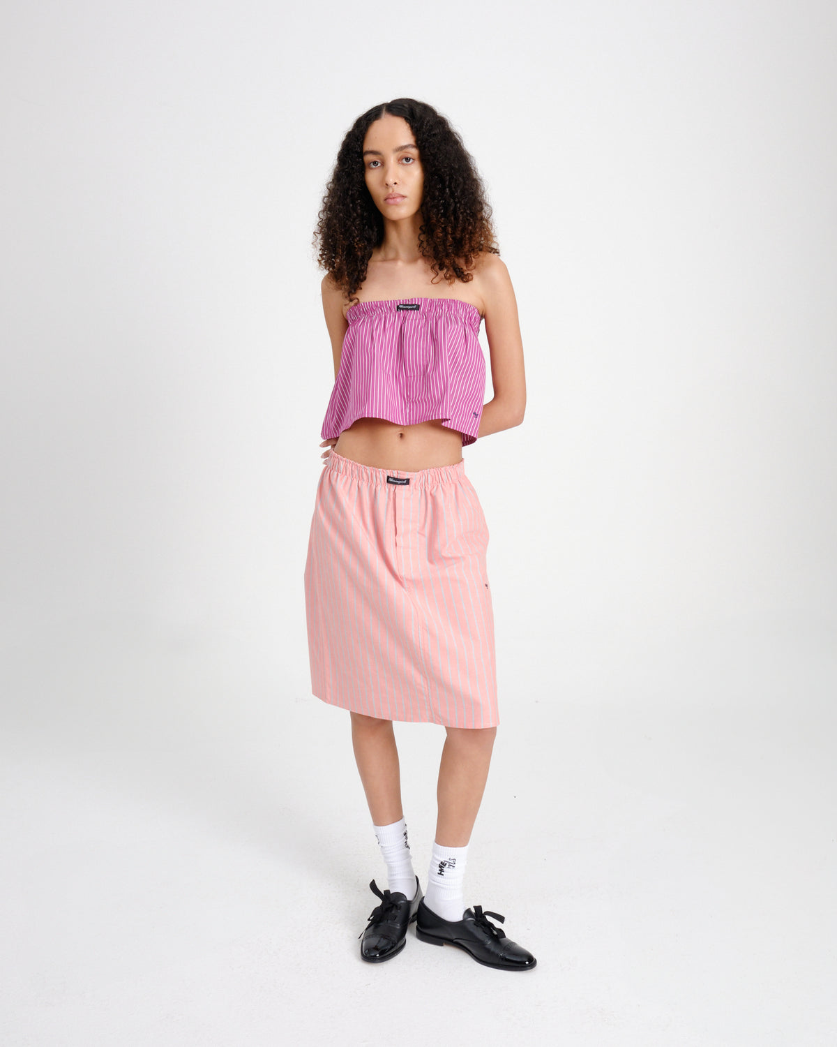 Boxer Pencil Skirt in Coral Stripe Oxford