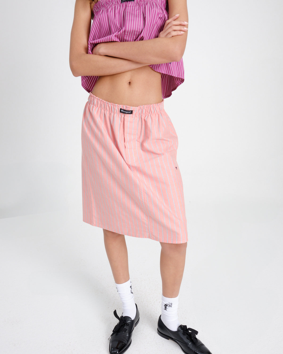 Boxer Pencil Skirt in Coral Stripe Oxford
