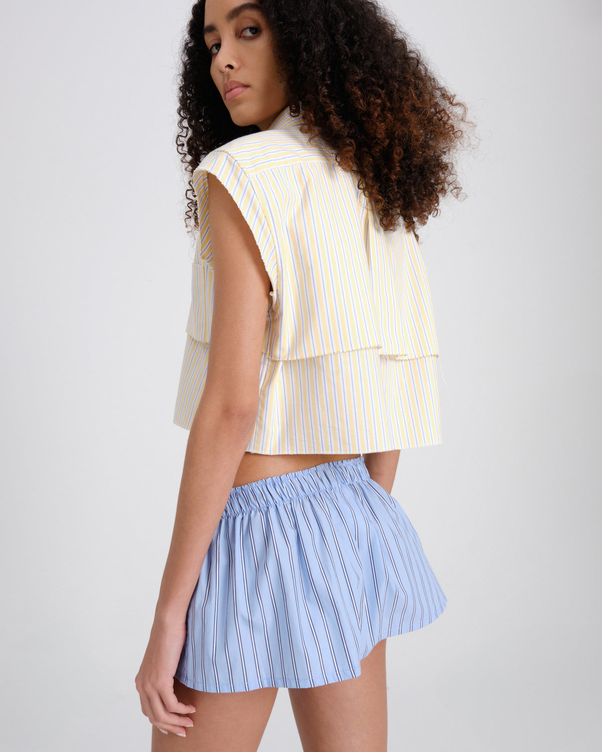 Mini Boxer Skirt / Bandeau Top in Japanese Blue Stripe
