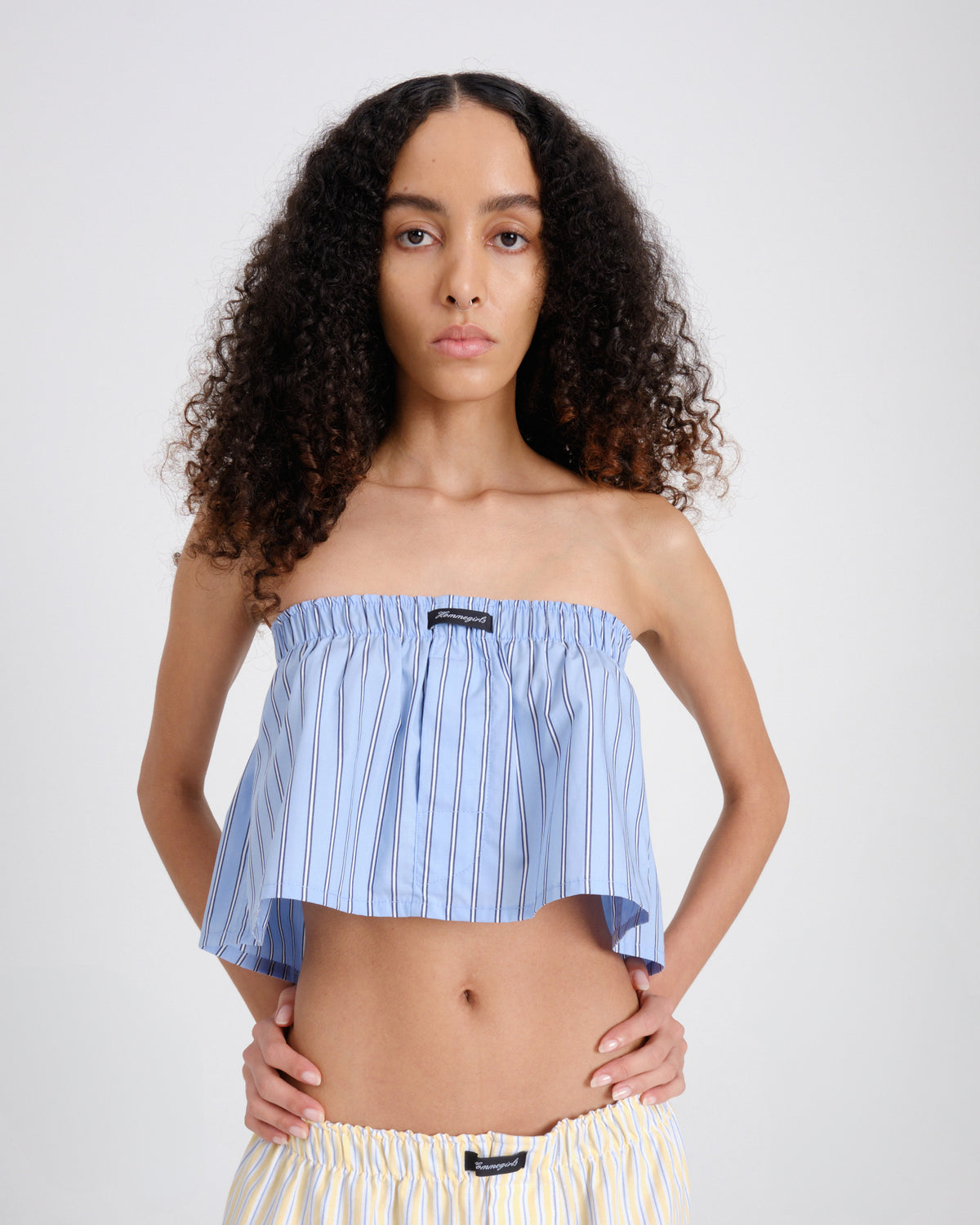 Mini Boxer Skirt / Bandeau Top in Japanese Blue Stripe