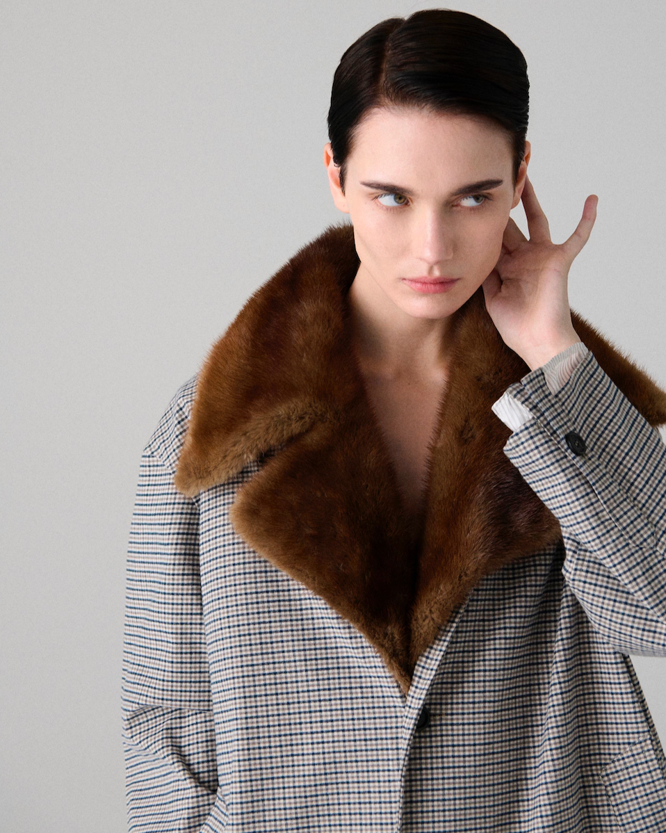 Mac Coat with Shearling Collar in Check Plaid