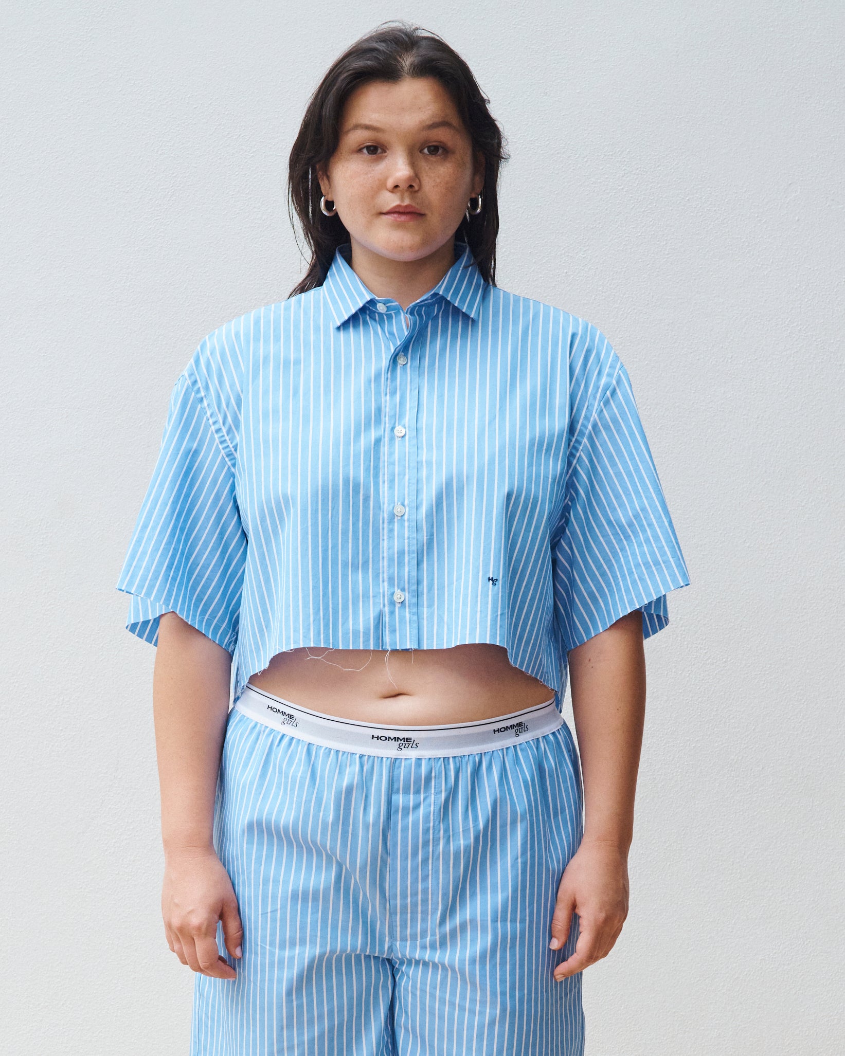 Oversized Stripe Cropped Shirt