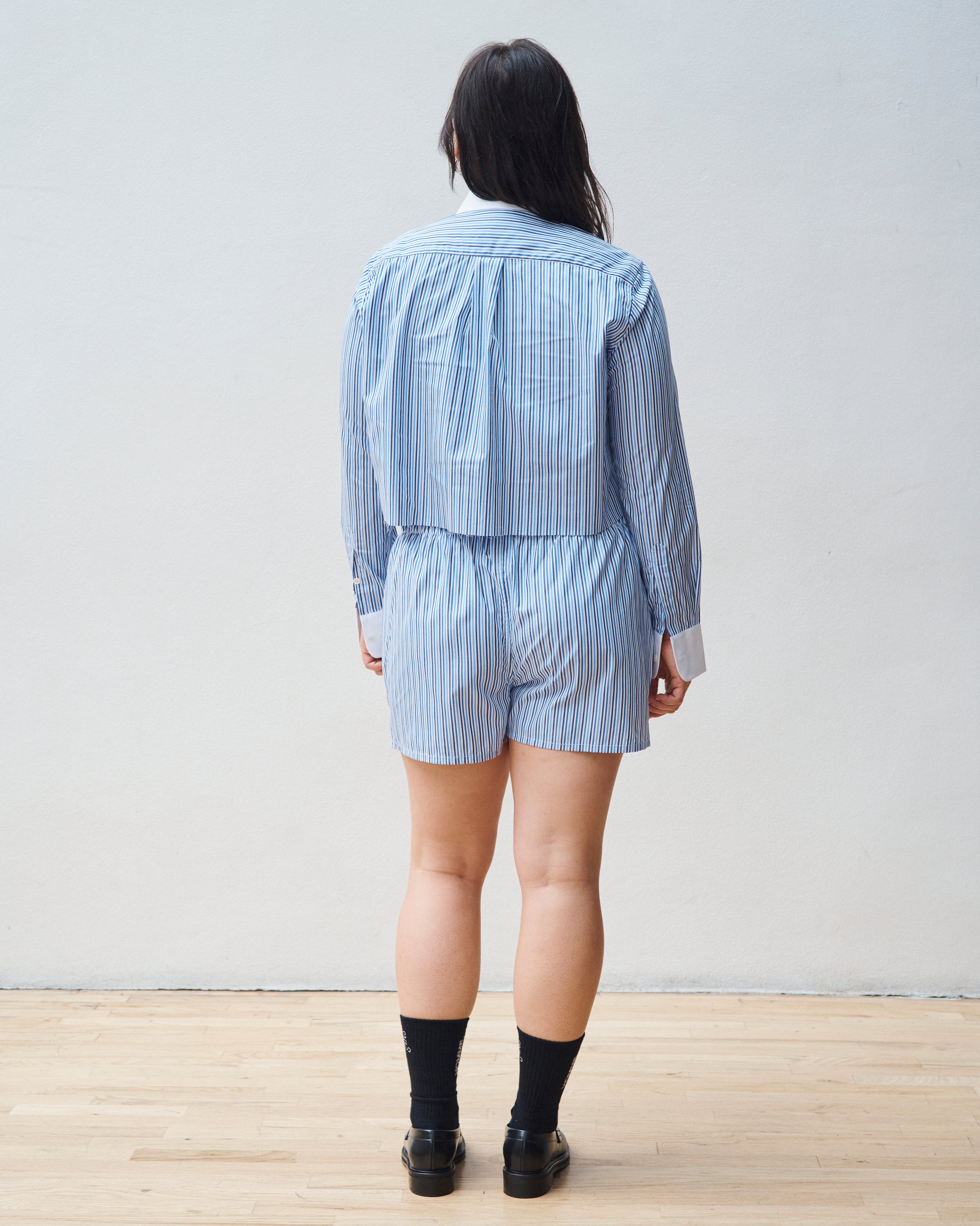 Multi Blue Stripe Cropped Shirt