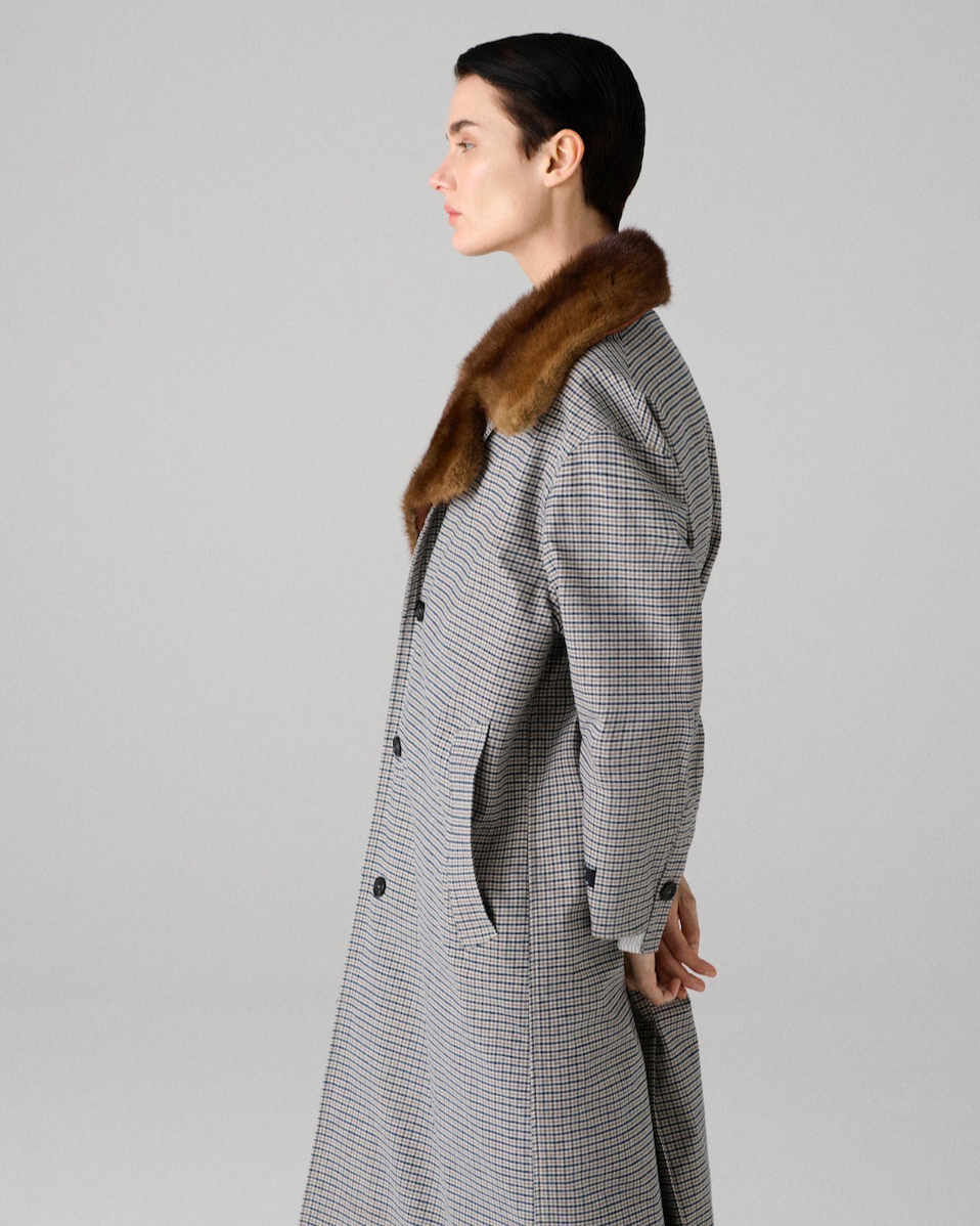 Mac Coat with Shearling Collar in Check Plaid