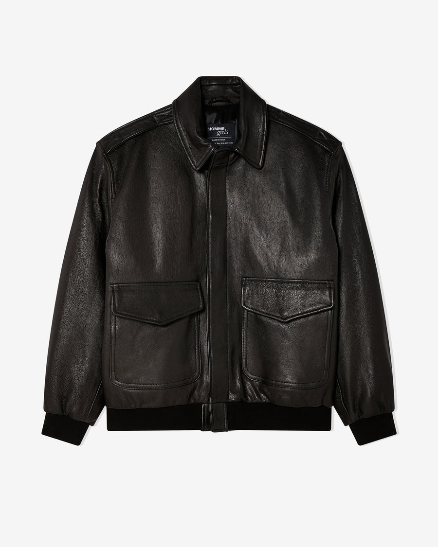 Leather Bomber in Black