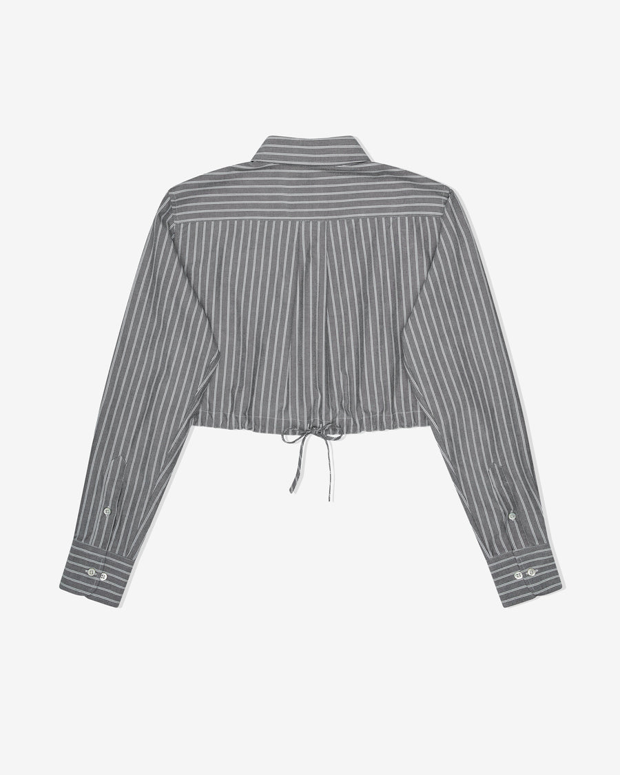 Cropped Tie Back Shirt in Oxford Grey Stripe