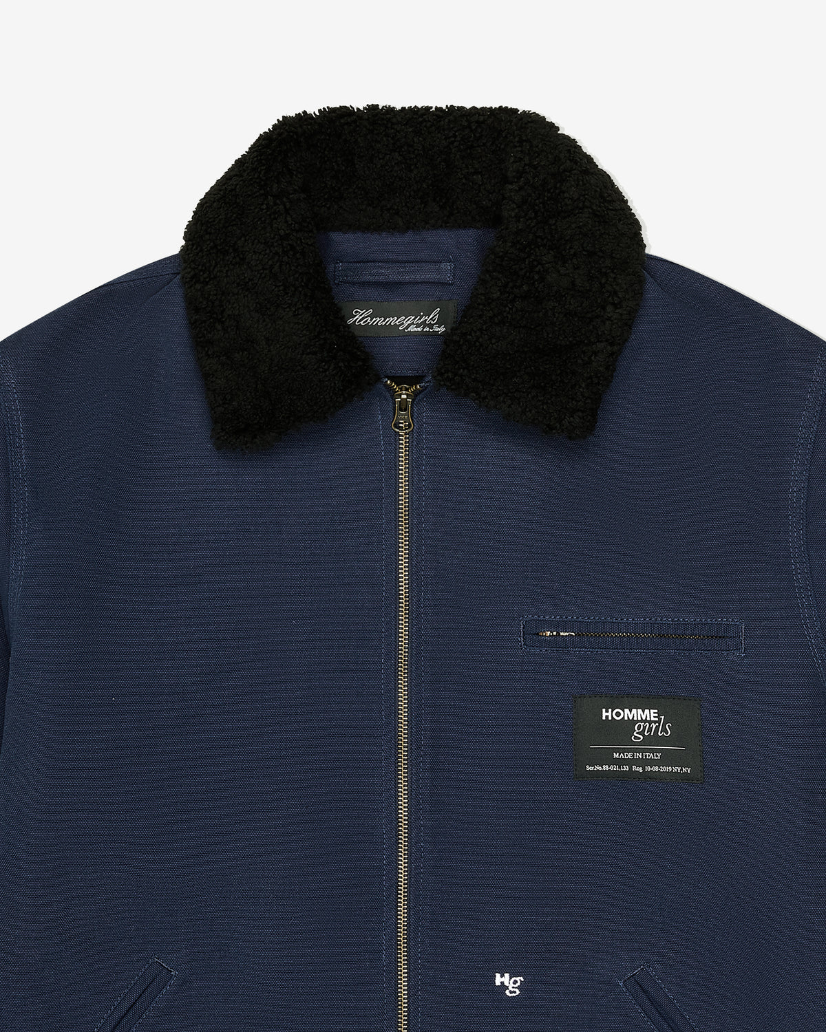 Shearling Collar Workwear Jacket in Dark Navy