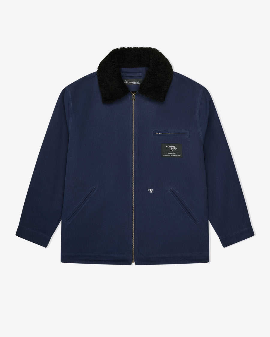 Shearling Collar Workwear Jacket in Dark Navy