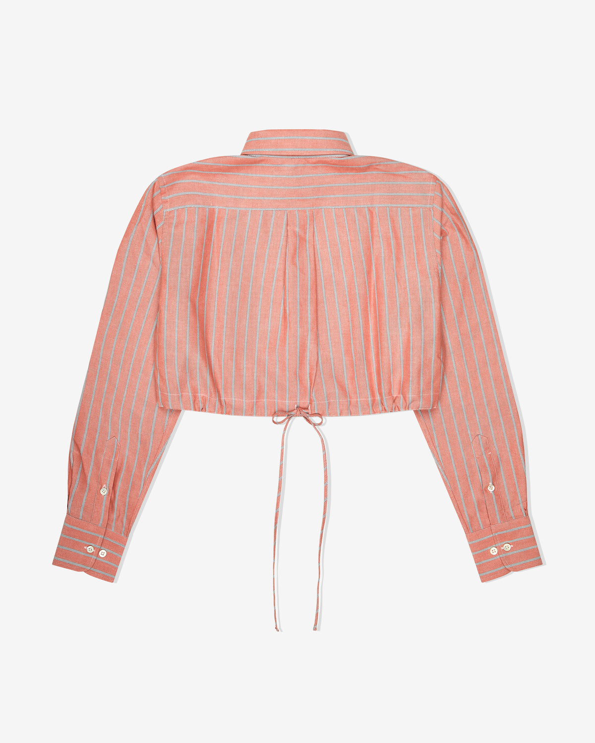Cropped Tie Back Shirt in Oxford Coral Stripe