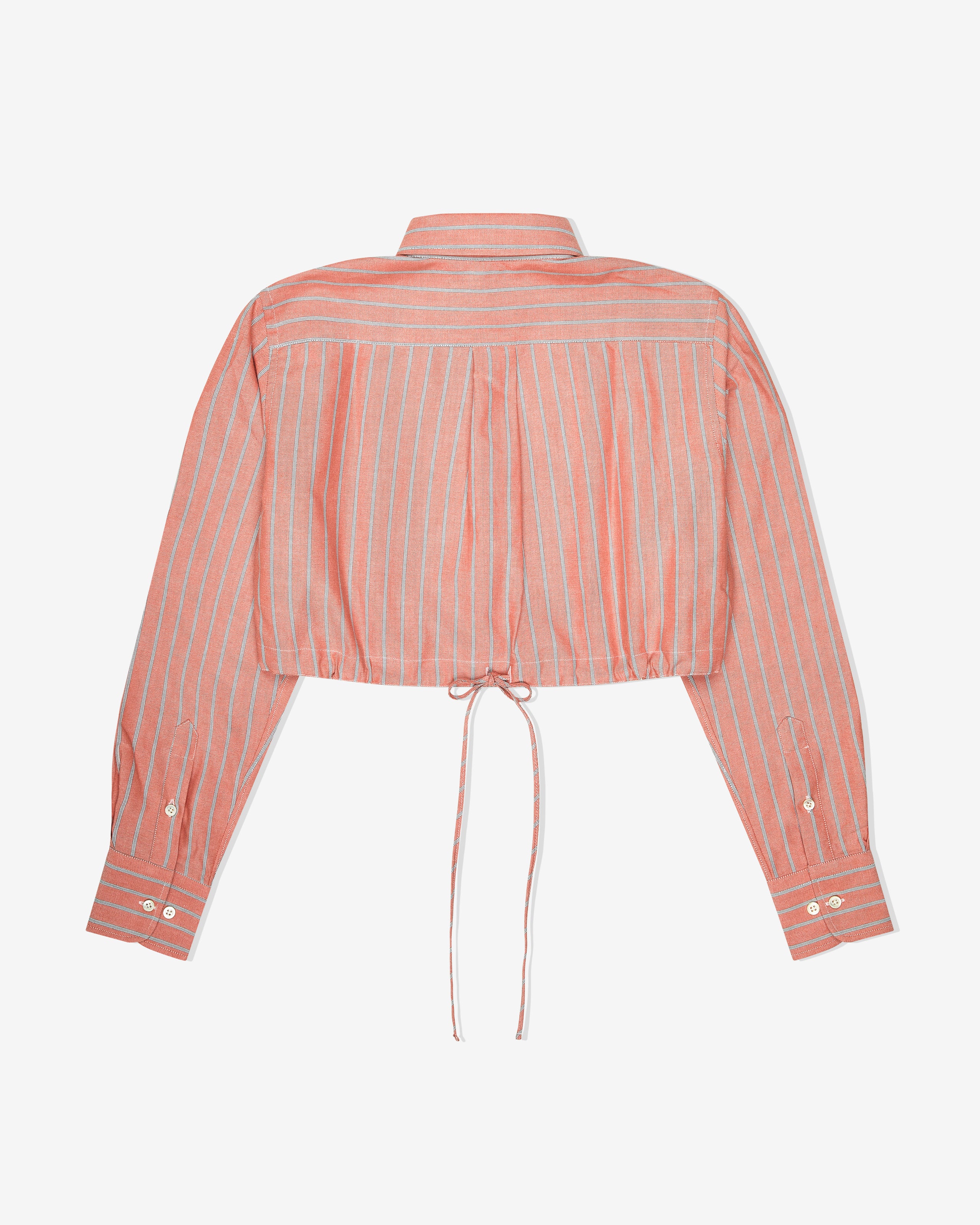Cropped Tie Back Shirt in Oxford Coral Stripe