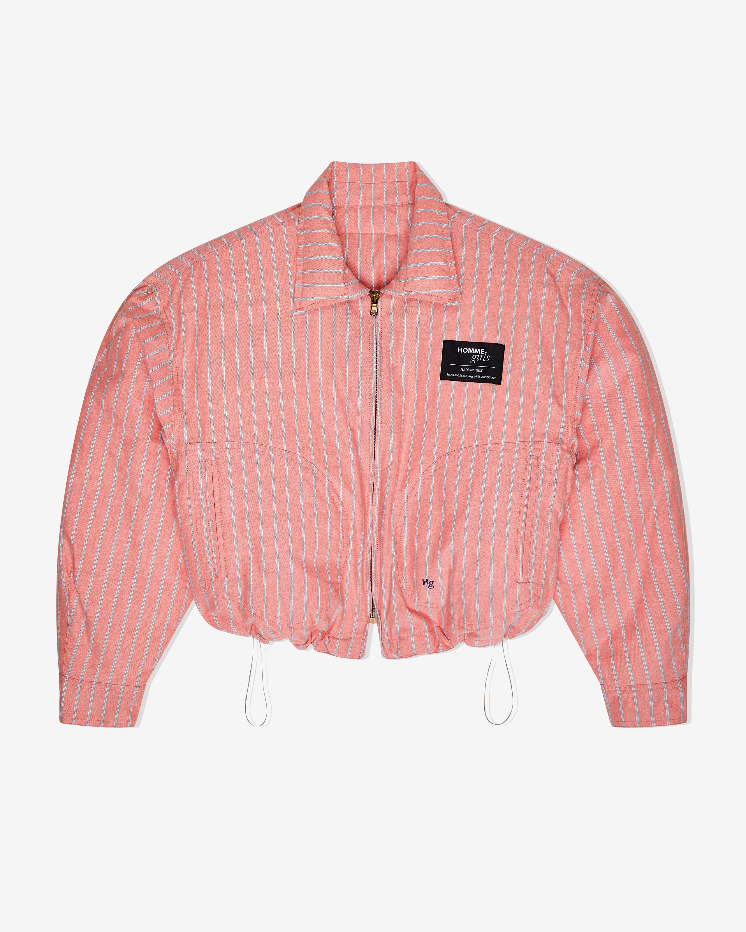 Down Coat in Coral Oxford Stripe