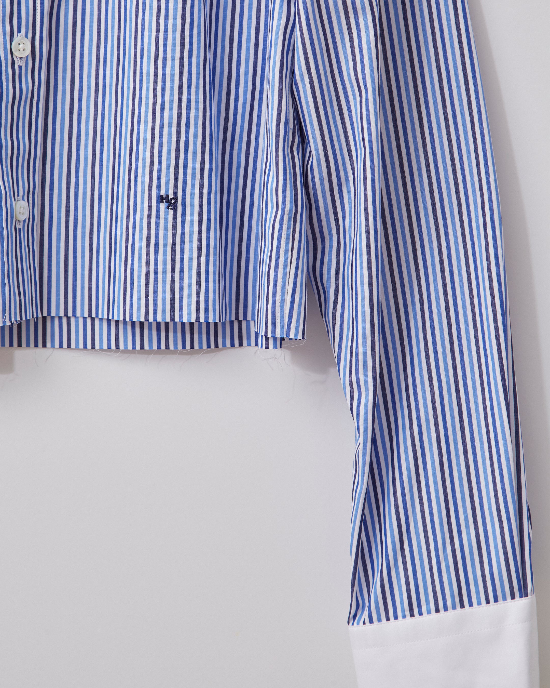 Multi Blue Stripe Cropped Shirt