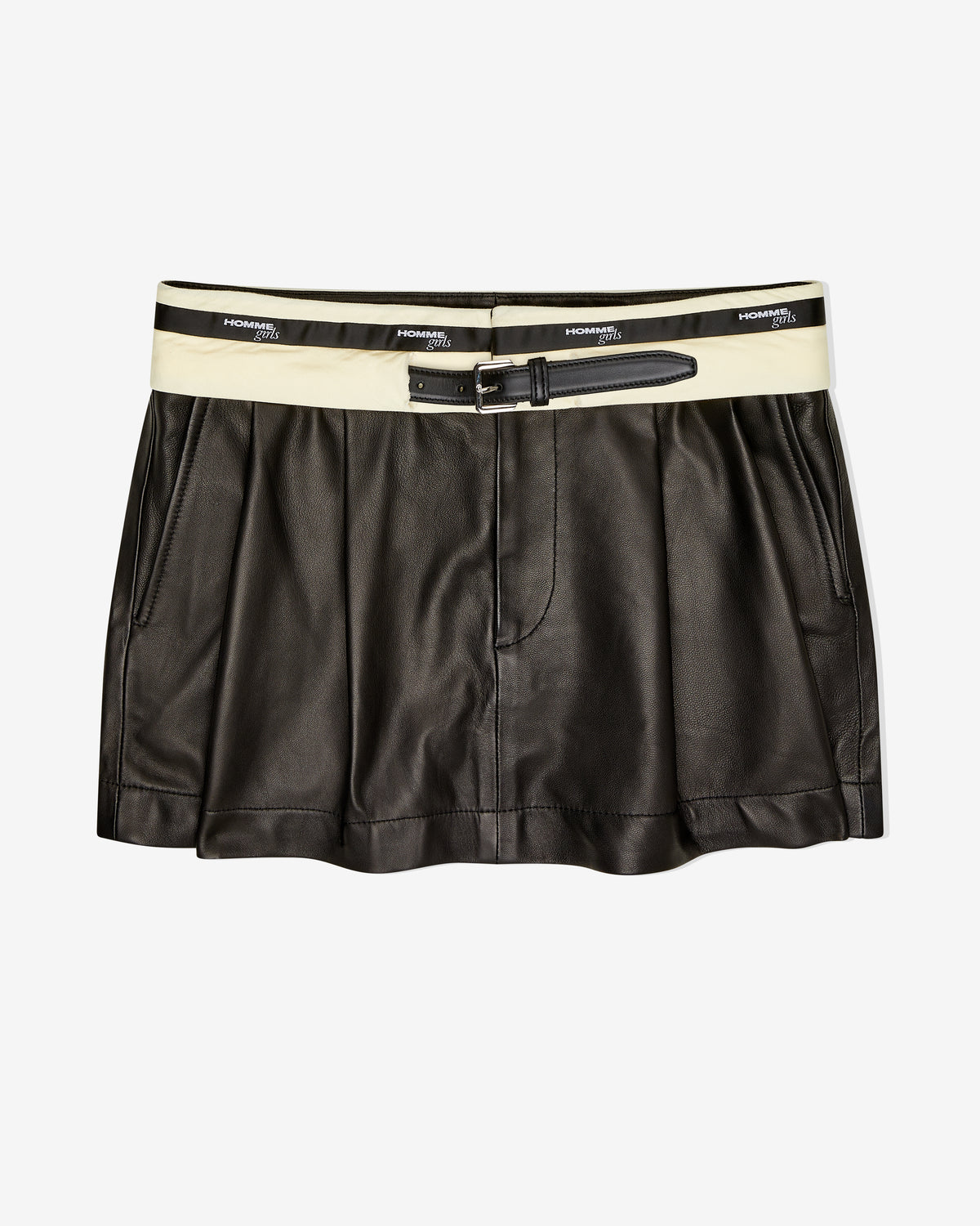 Leather Flip Waist Mini Skirt with Belt