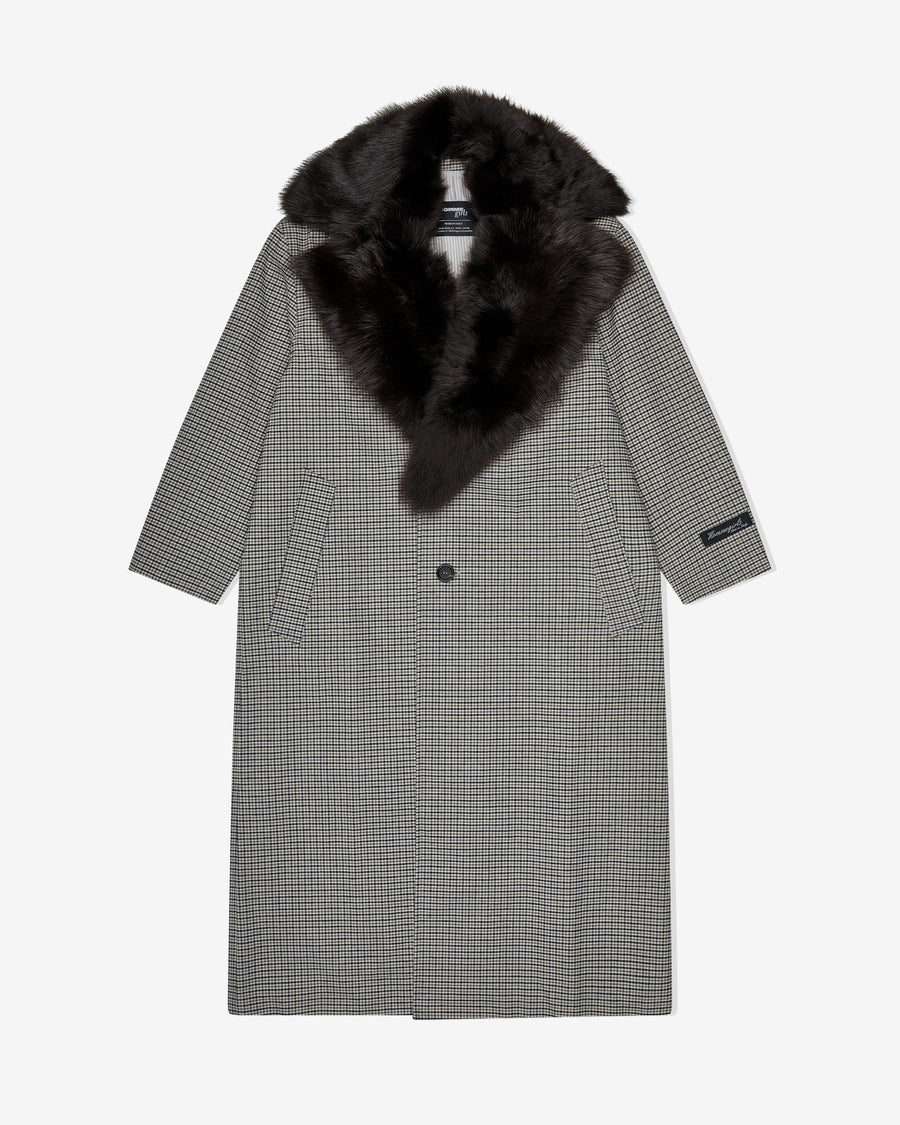 Mac Coat with Shearling Collar in Check Plaid