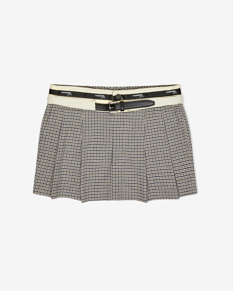 Flip Waist Mini Skirt with Belt in Check Plaid