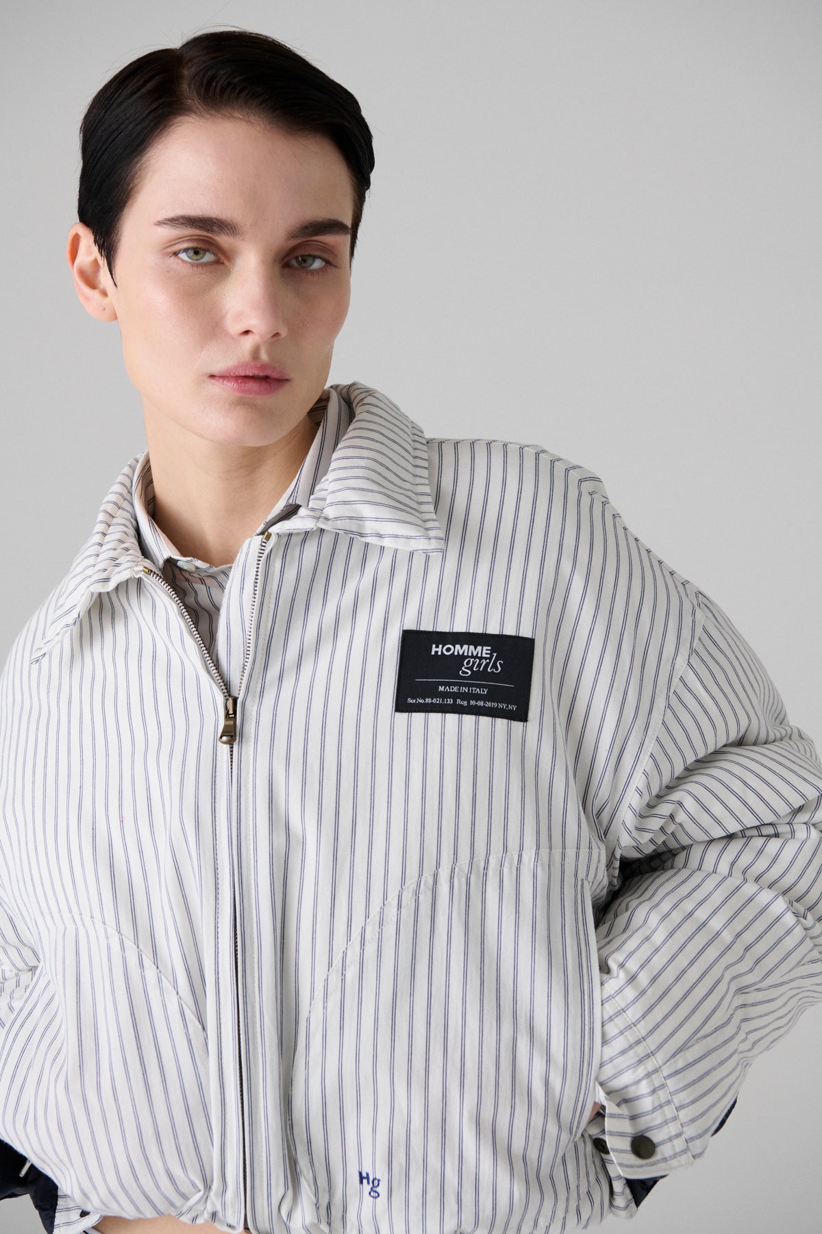 Down Coat in White Japanese Stripe