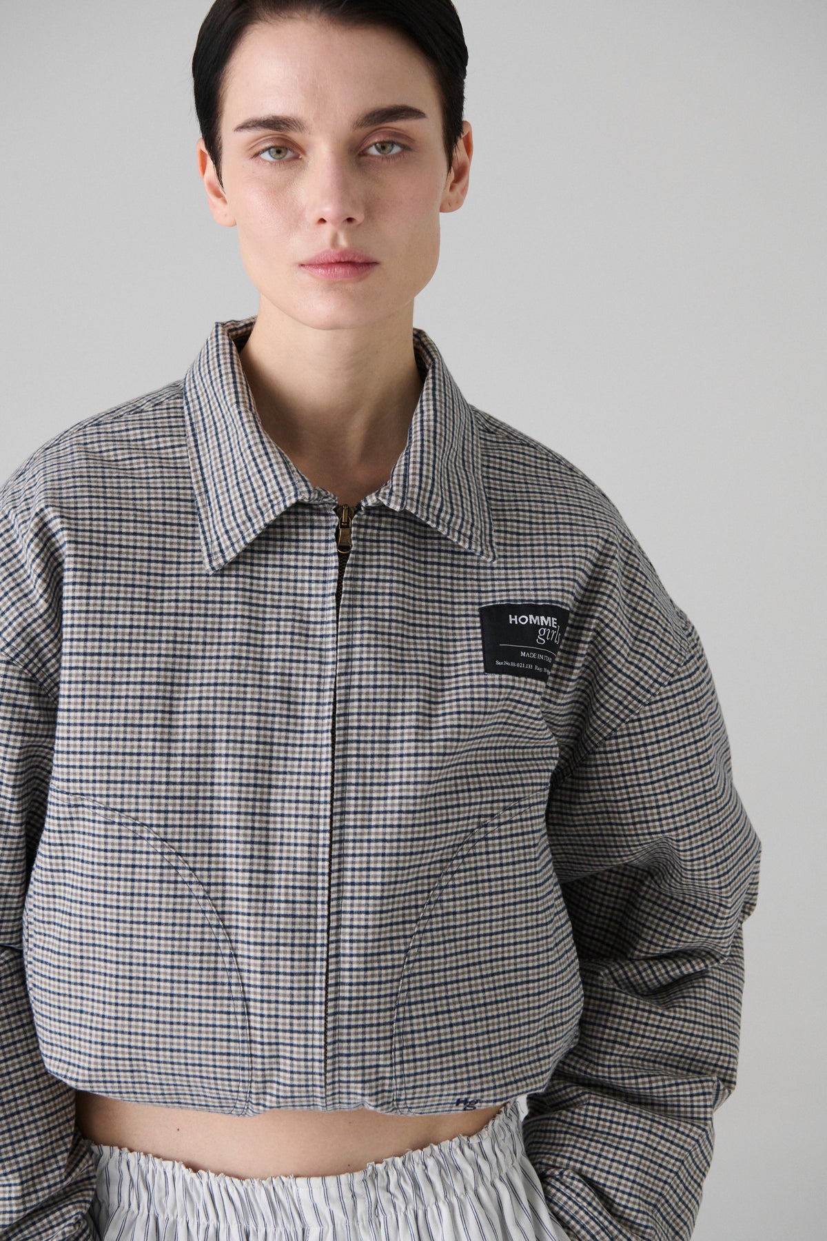 Down Coat in Check Plaid