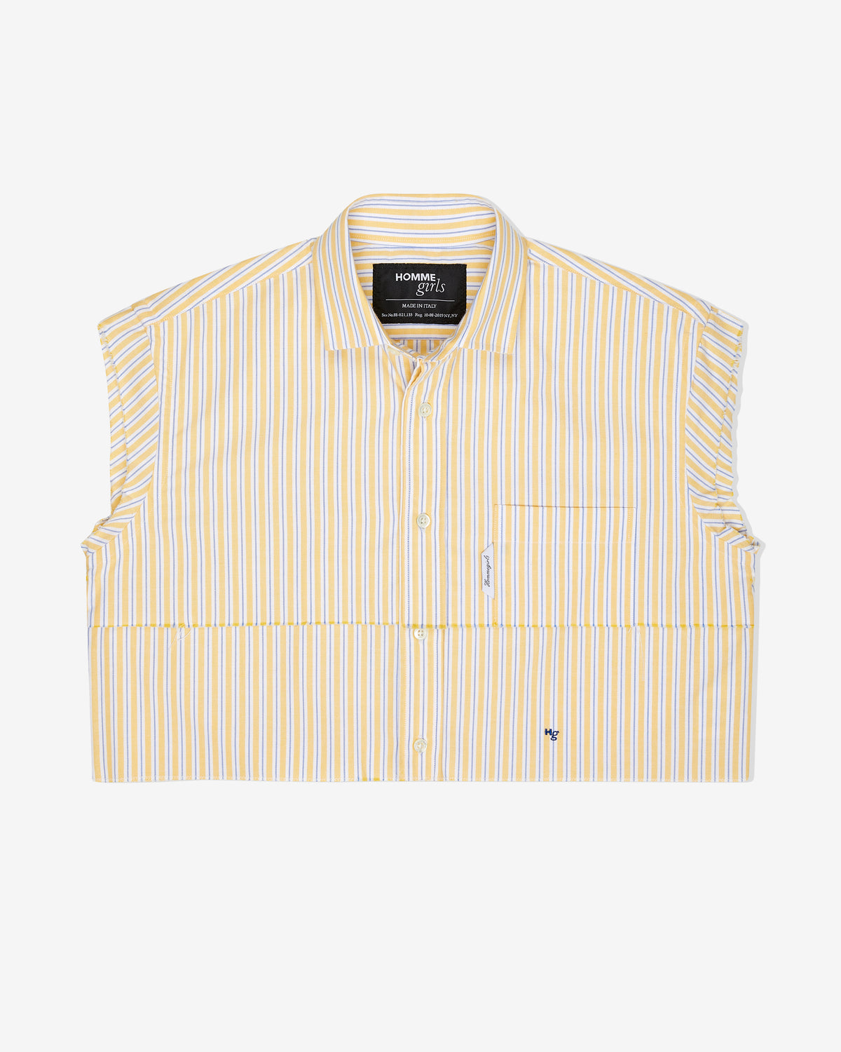 Sleeveless Layered Cropped Shirt in Yellow Oxford Stripe