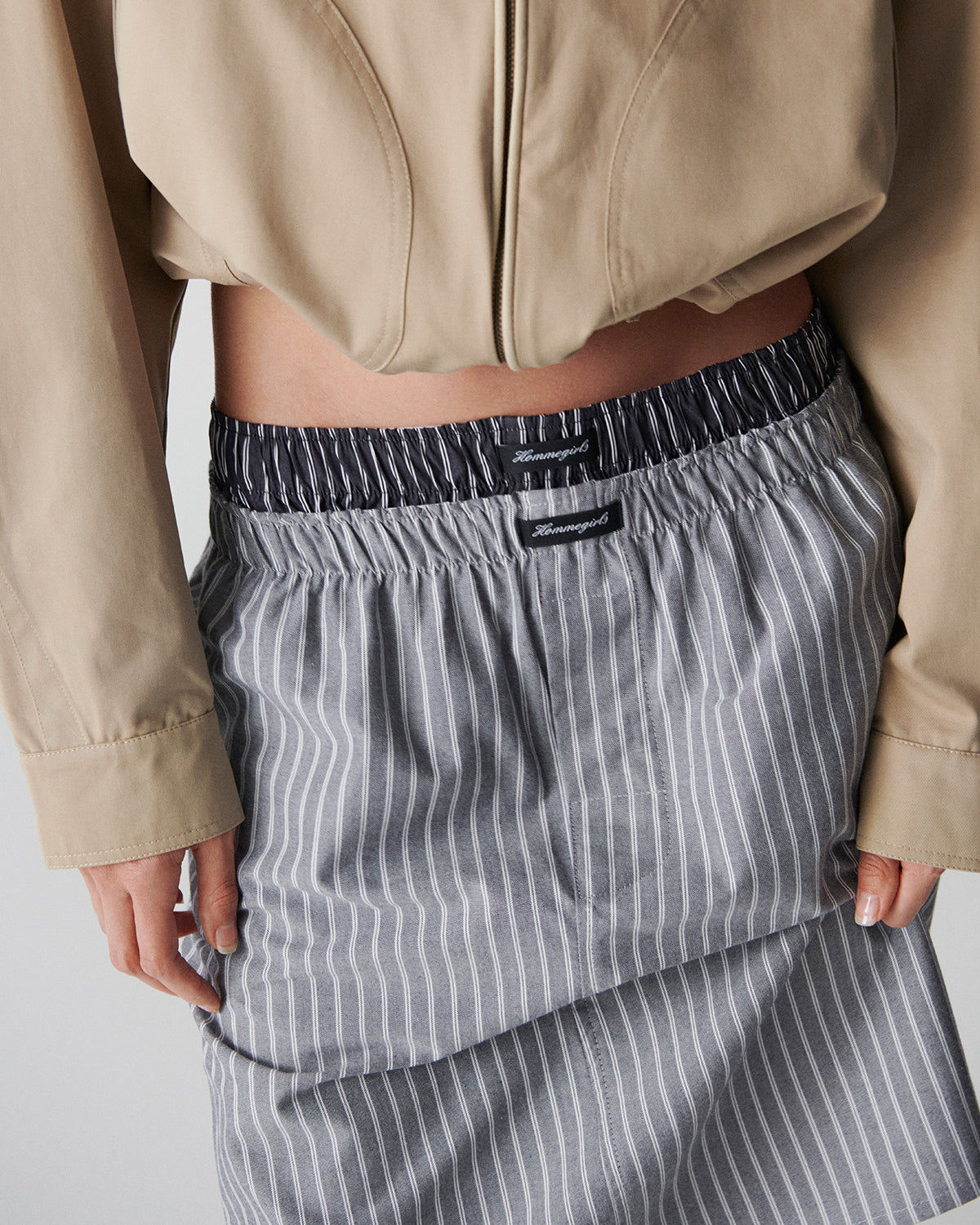 Boxer Pencil Skirt in Grey Stripe Oxford