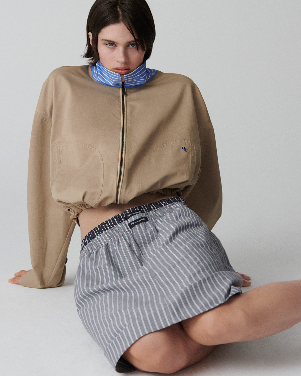 Boxer Pencil Skirt in Grey Stripe Oxford