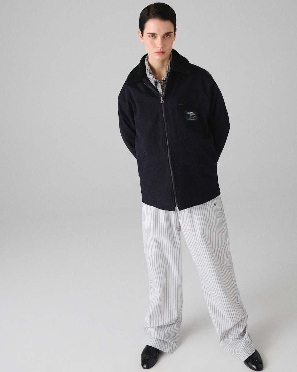 Shearling Collar Workwear Jacket in Dark Navy