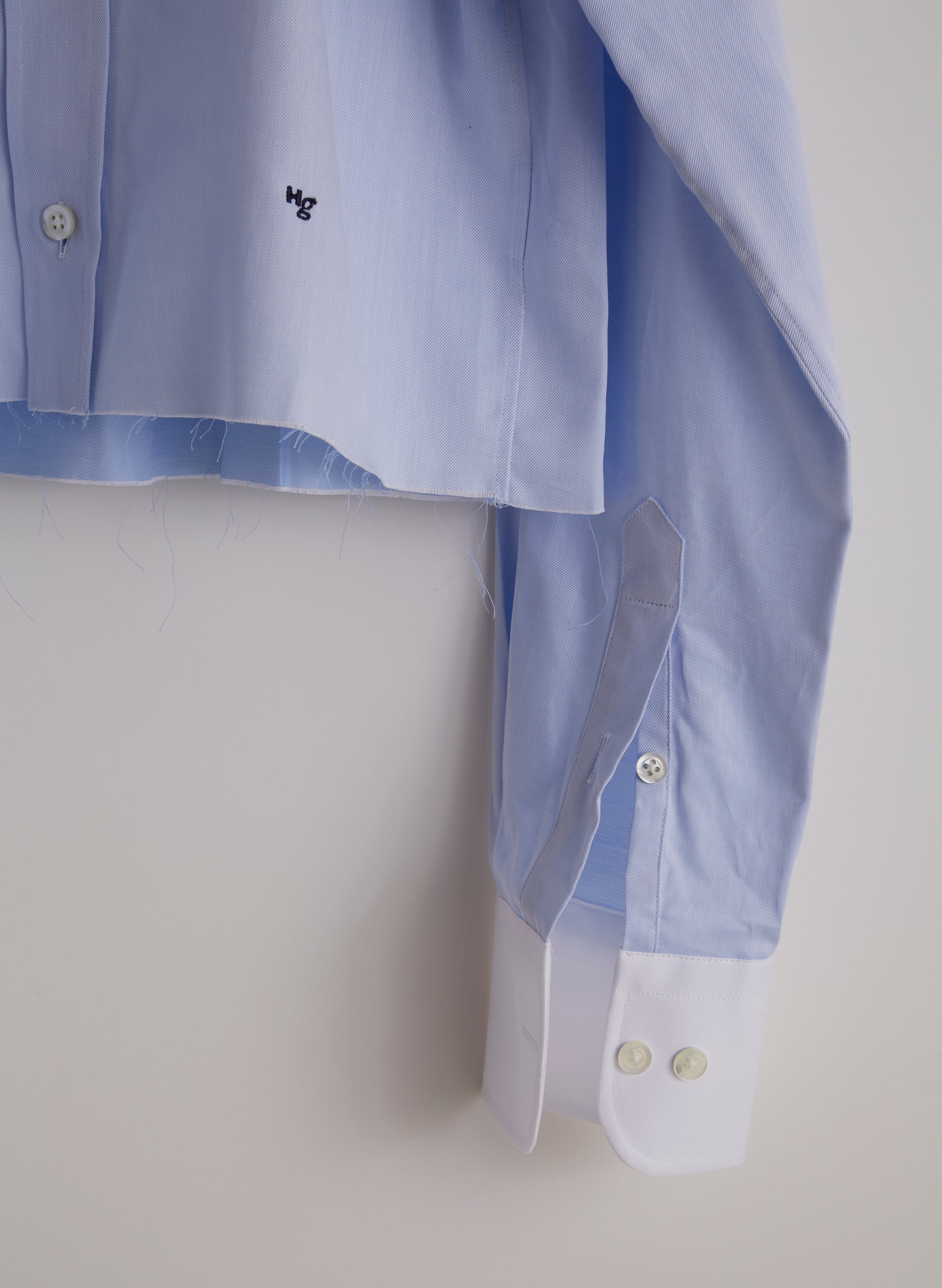 Chambray Blue Cropped Shirt With Contrast Collar