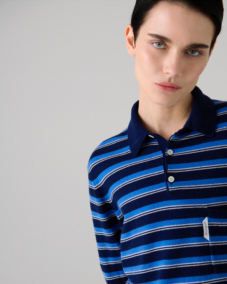 Knit Stripe Polo in Blue Stripe