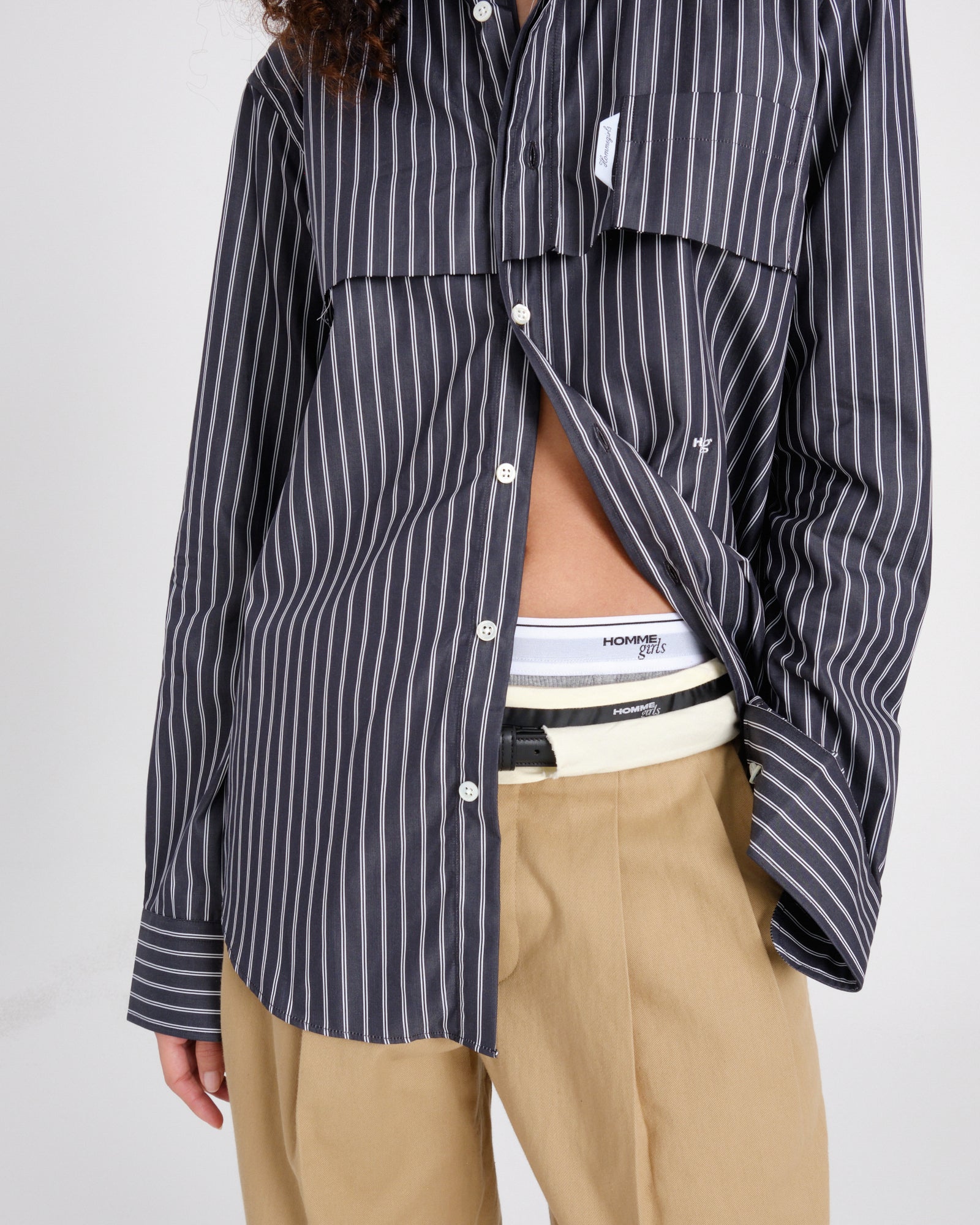 Long Sleeve Layered Shirt in Black Stripe