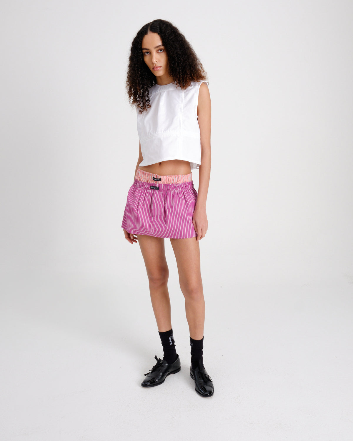 Mini Boxer Skirt / Bandeau Top in Raspberry Stripe