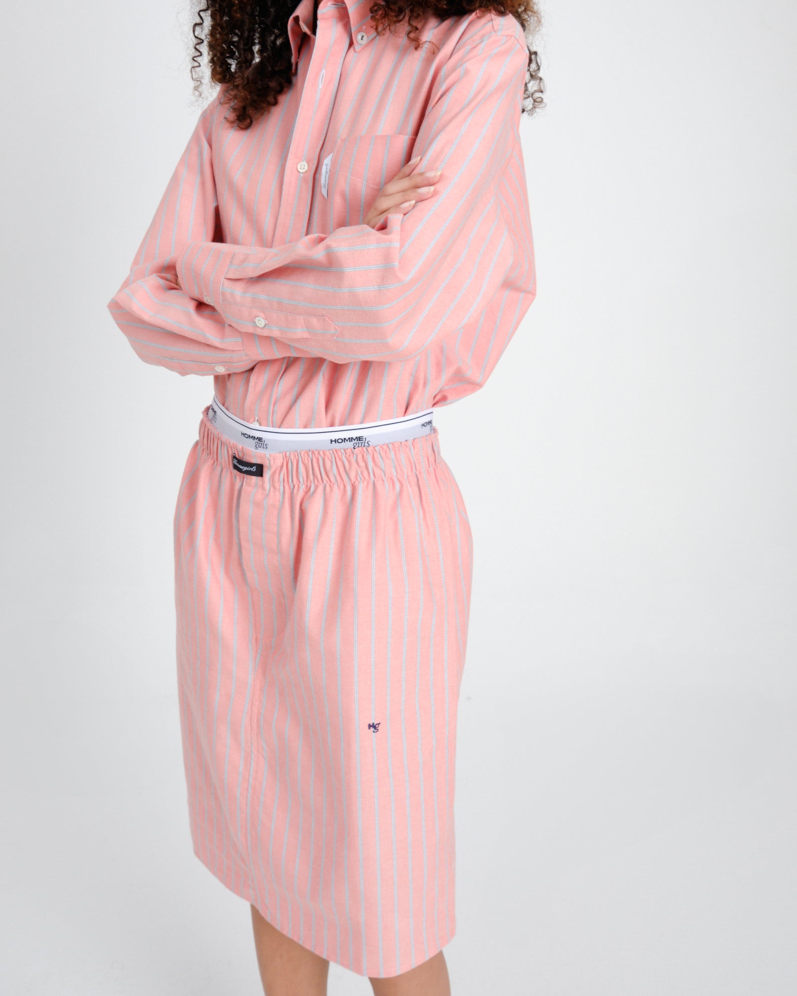 Boxer Pencil Skirt in Coral Stripe Oxford