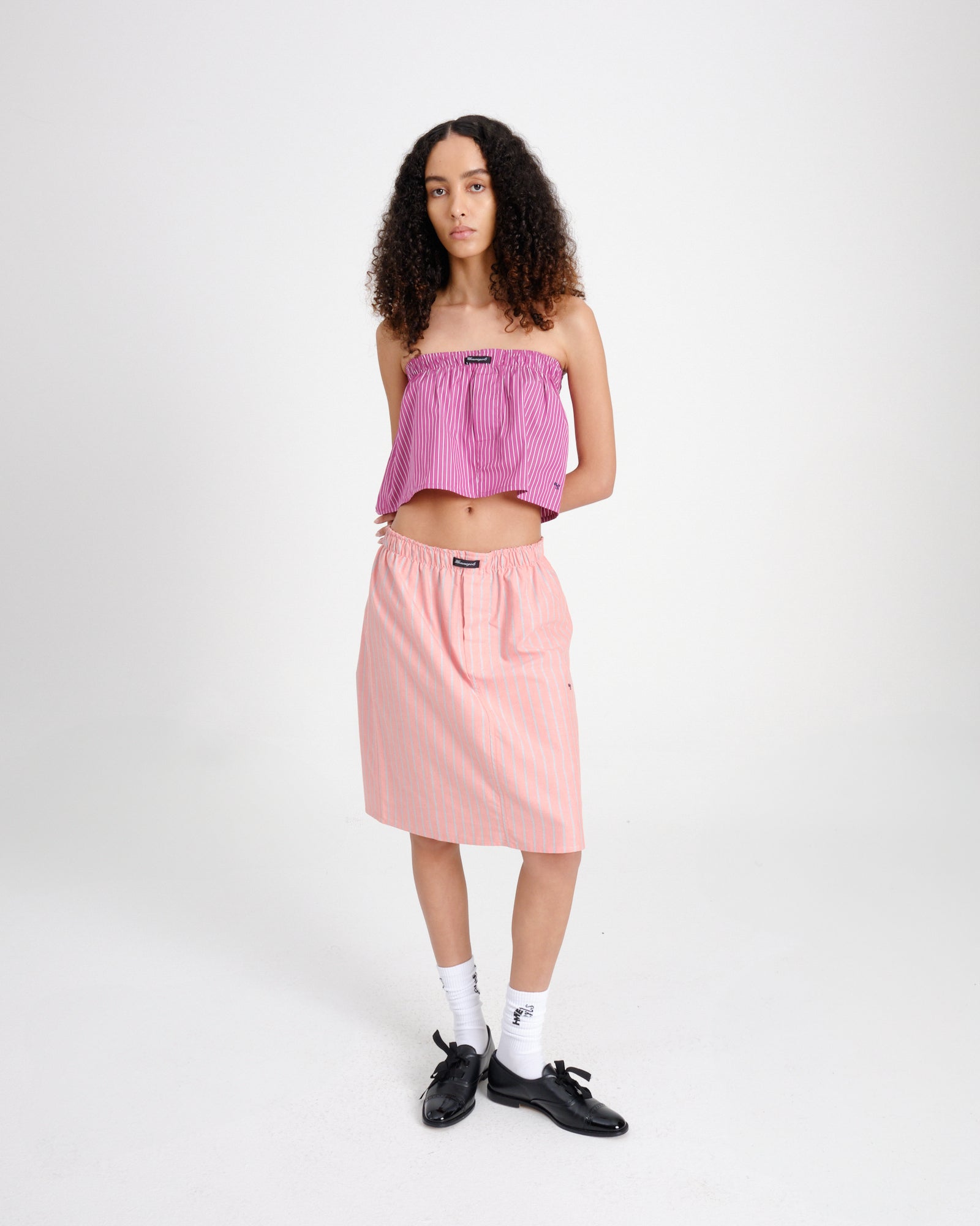 Boxer Pencil Skirt in Coral Stripe Oxford
