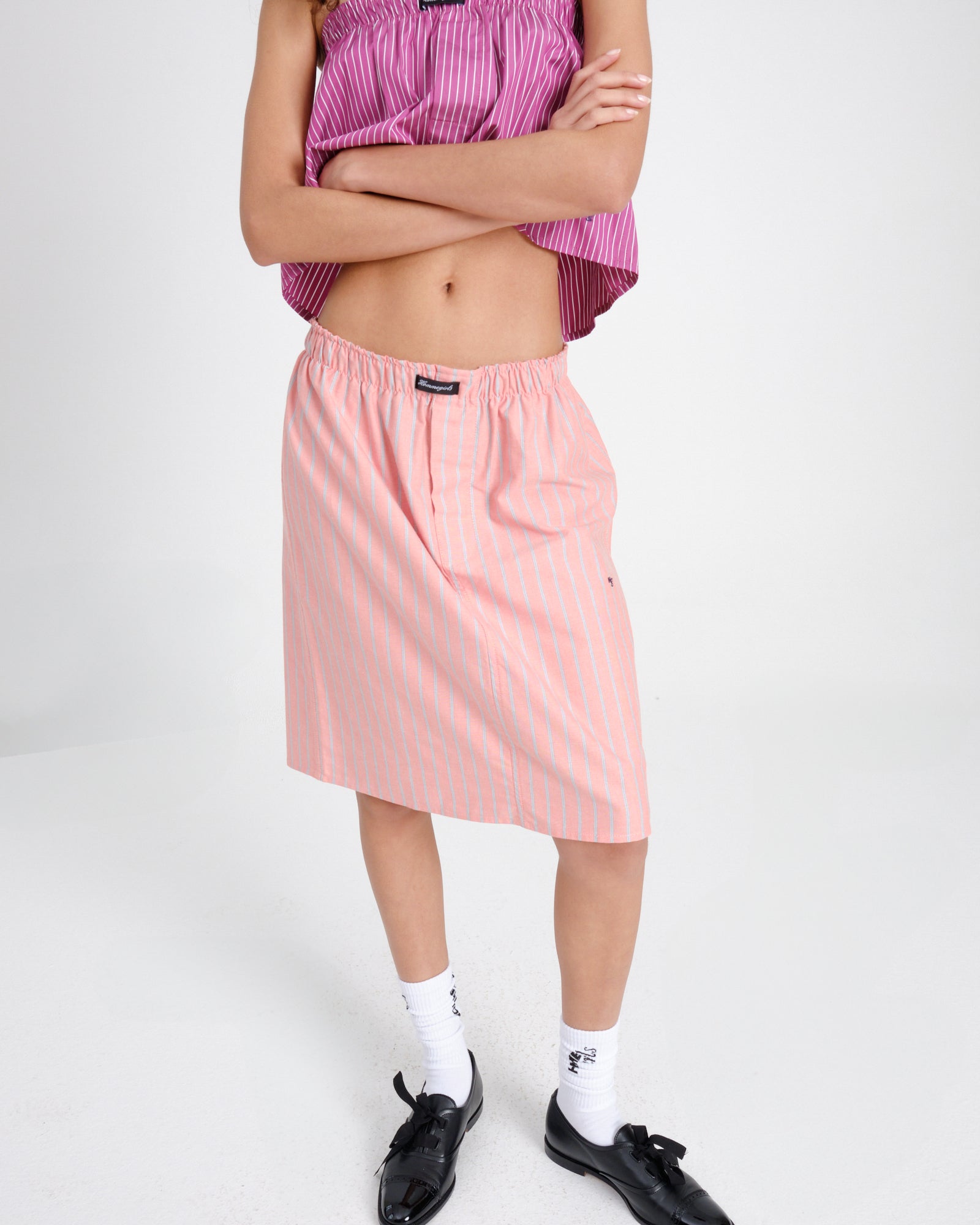 Boxer Pencil Skirt in Coral Stripe Oxford
