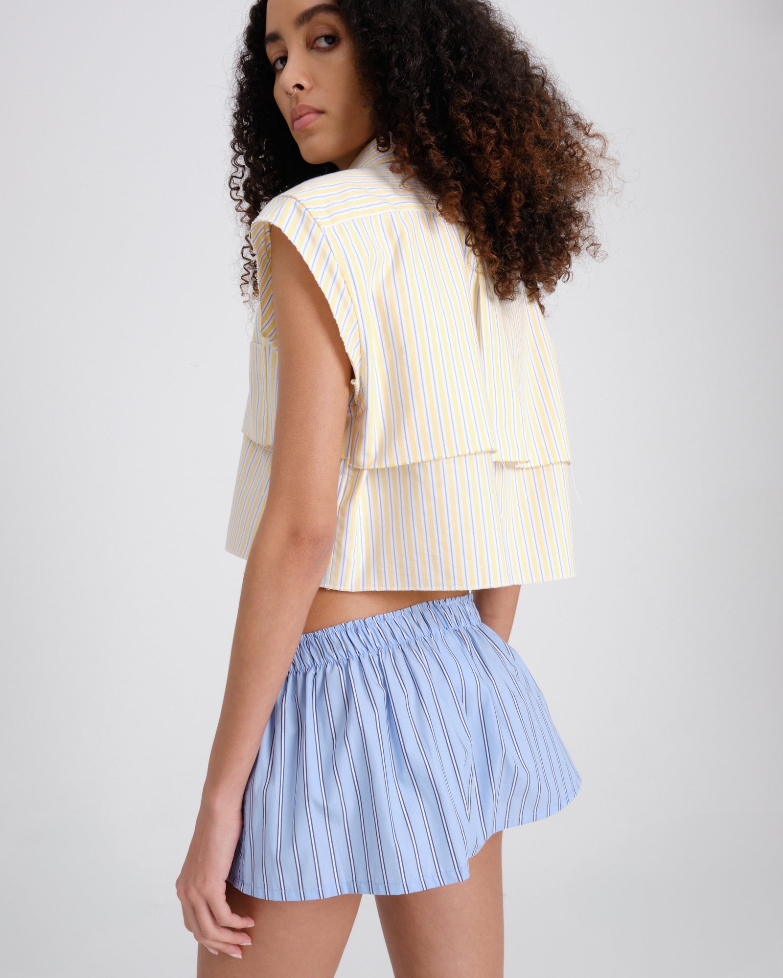 Mini Boxer Skirt / Bandeau Top in Japanese Blue Stripe