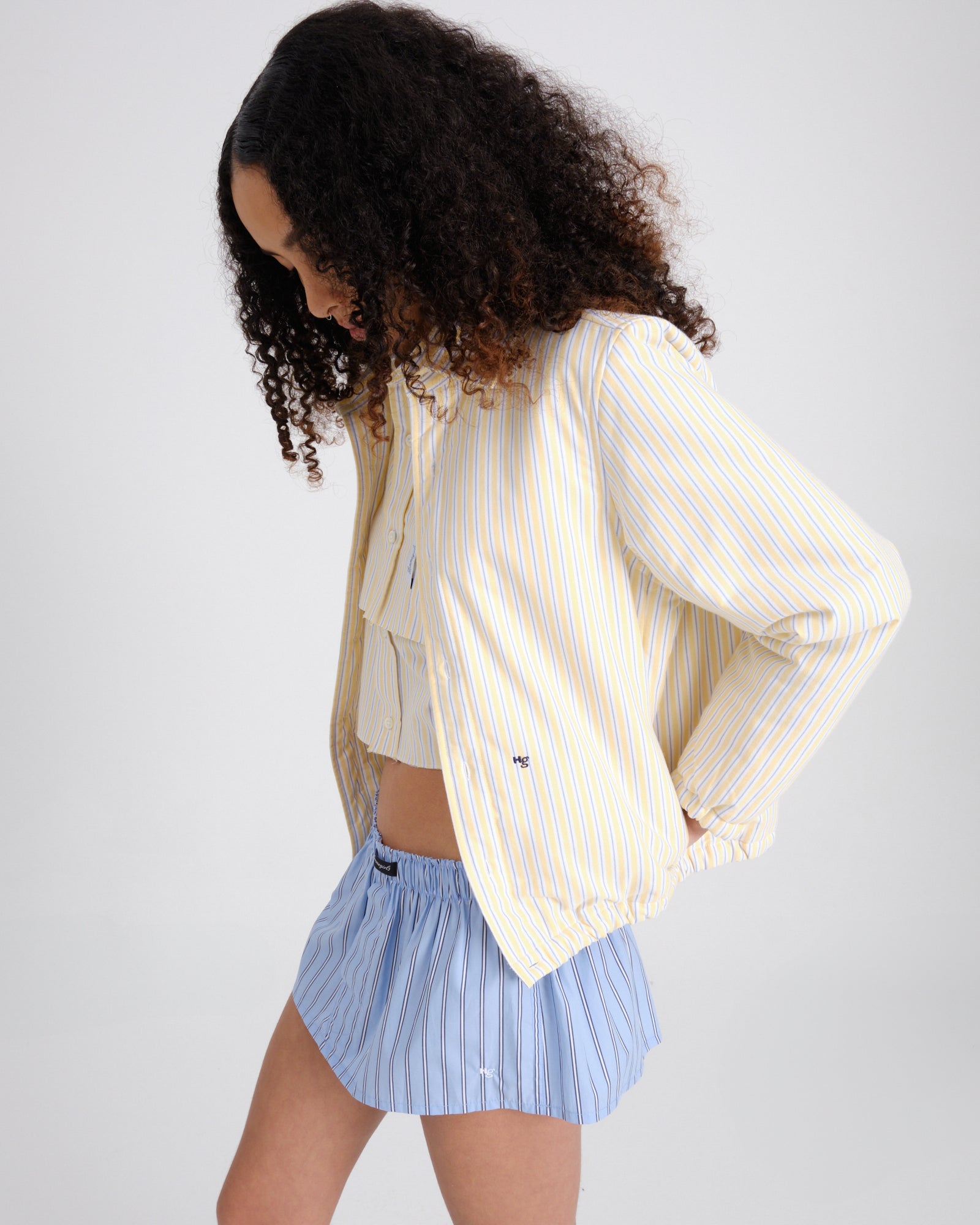 Shirt Bomber Jacket in Yellow Stripe Oxford