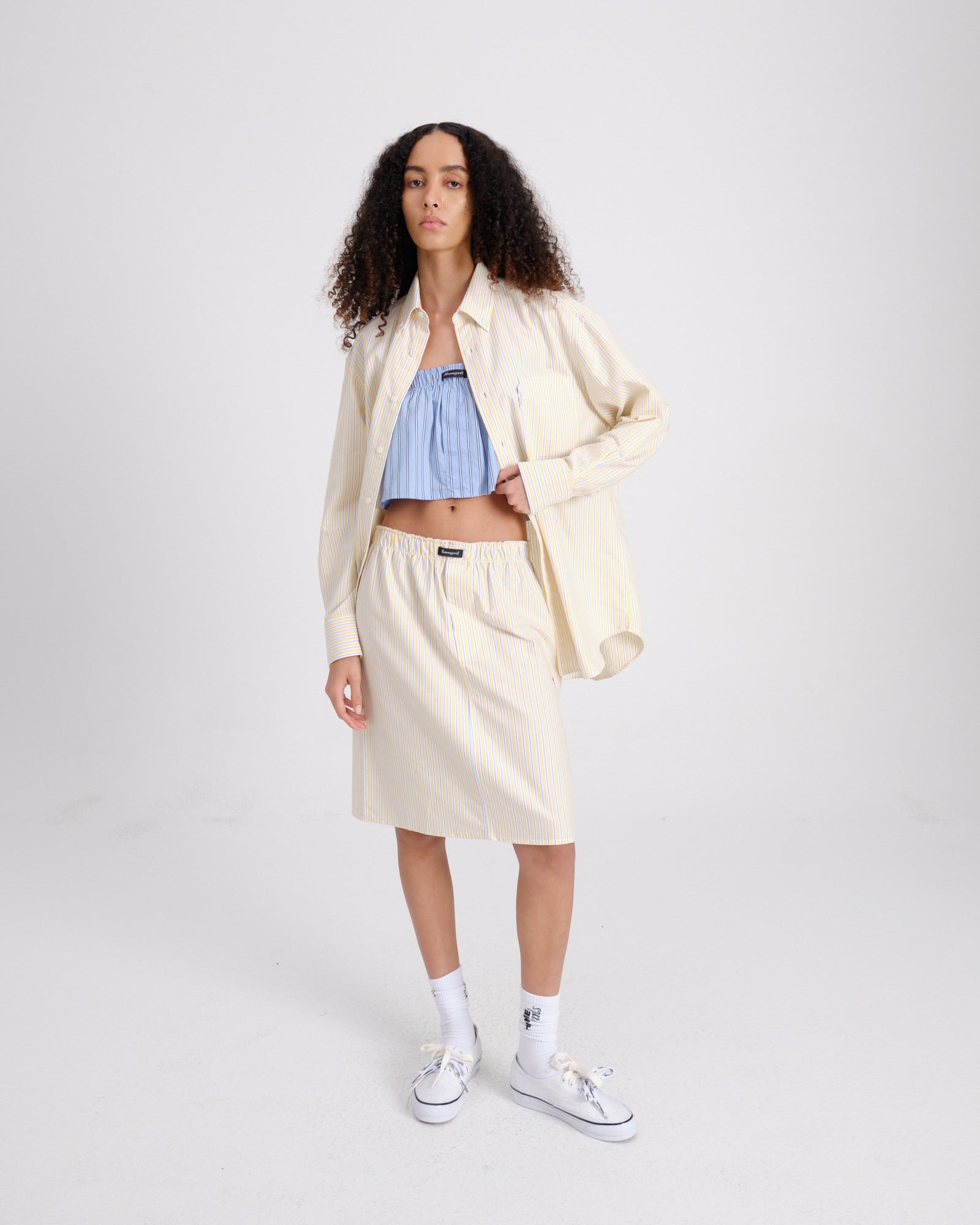 Boxer Pencil Skirt in Yellow Stripe Oxford
