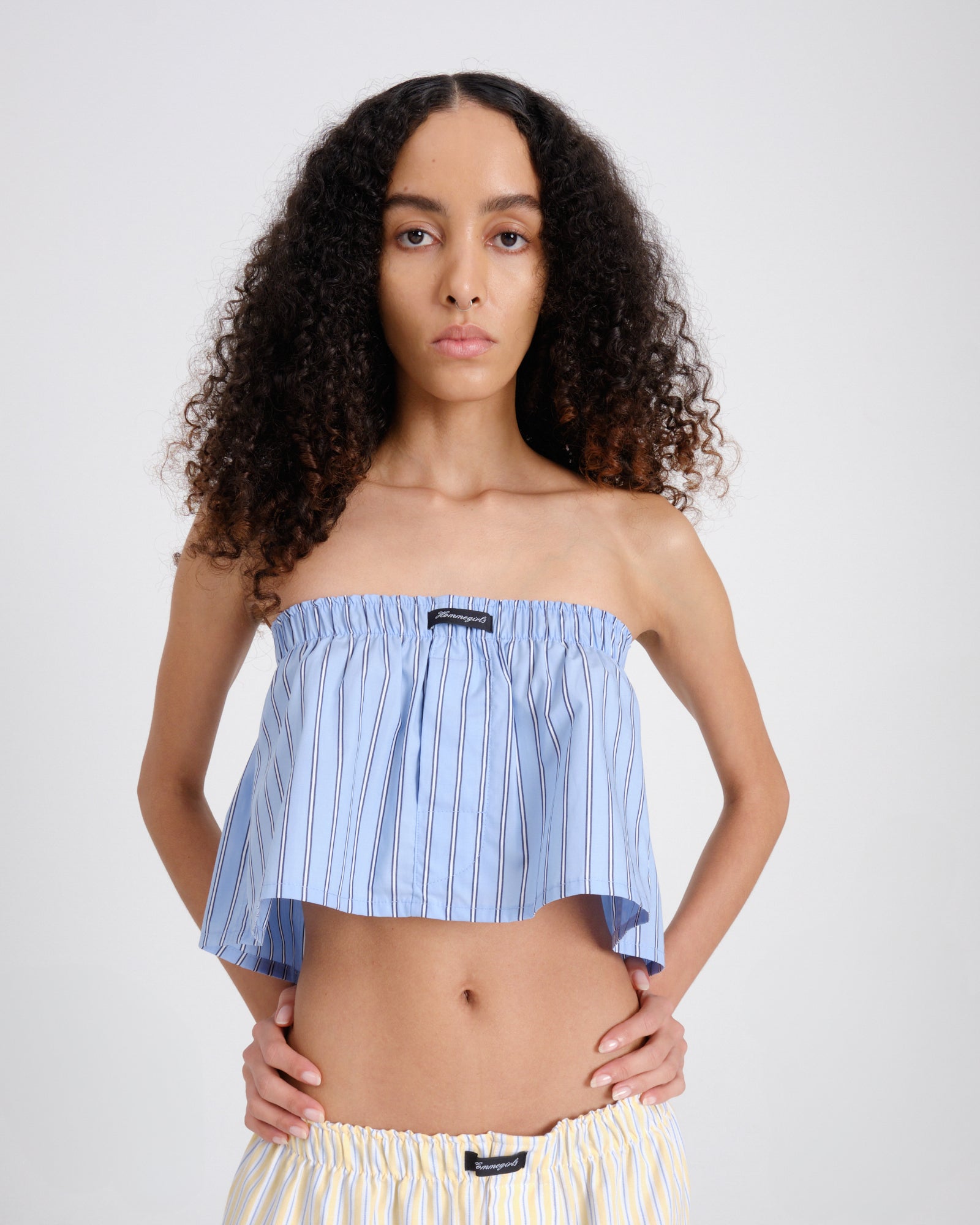 Mini Boxer Skirt / Bandeau Top in Japanese Blue Stripe