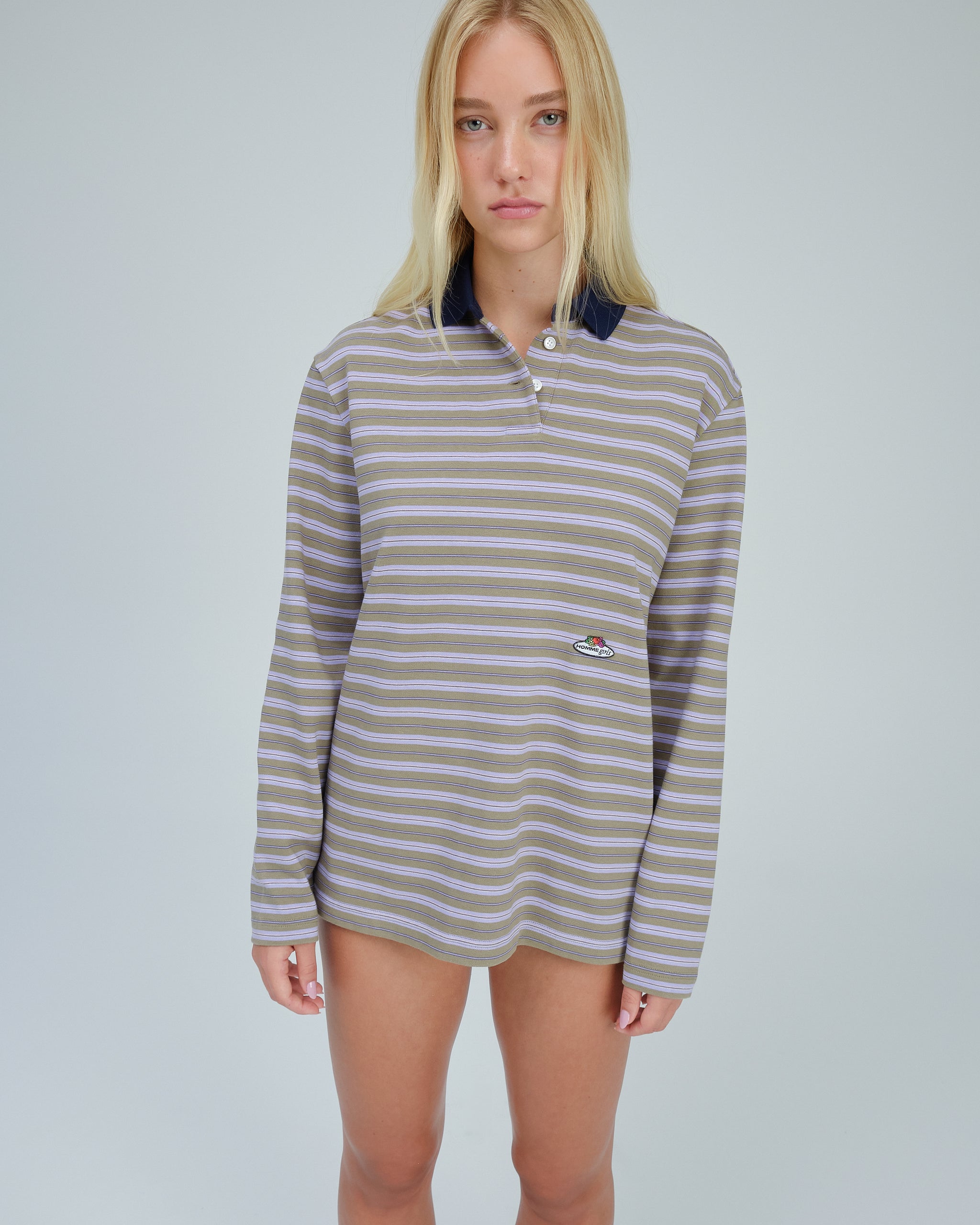 HommeGirls x Fruit Of The Loom Polo in Lilac Stripe