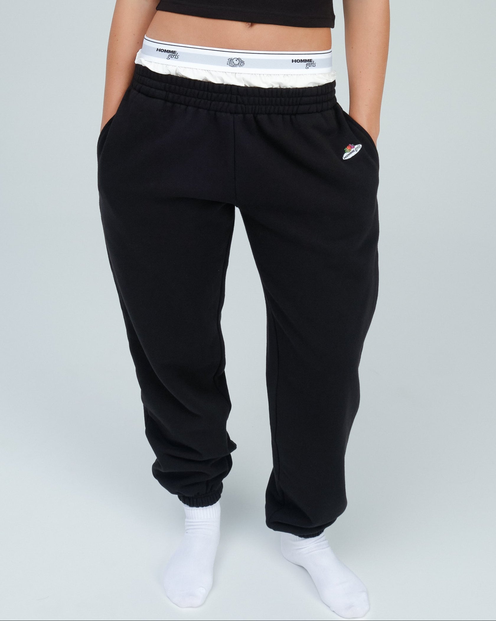 HommeGirls x Fruit Of The Loom Boxer Sweatpants in Black