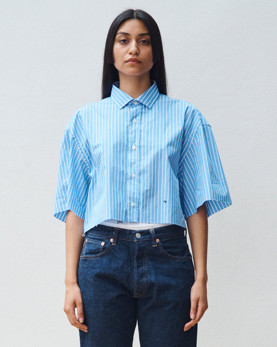 Oversized Cropped Shirt in Classic Stripe