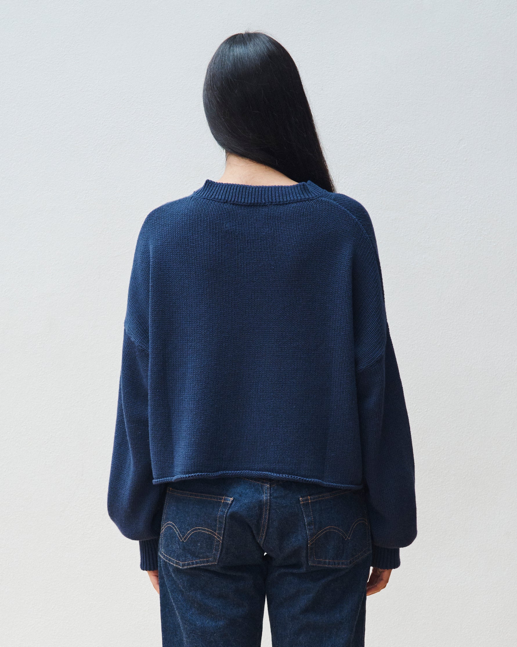 Cropped V-Neck Sweater in Navy