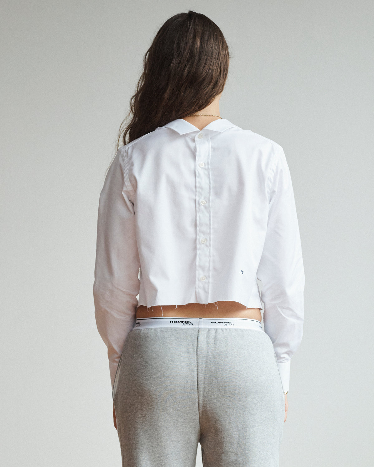 Front Back Cropped Shirt in White