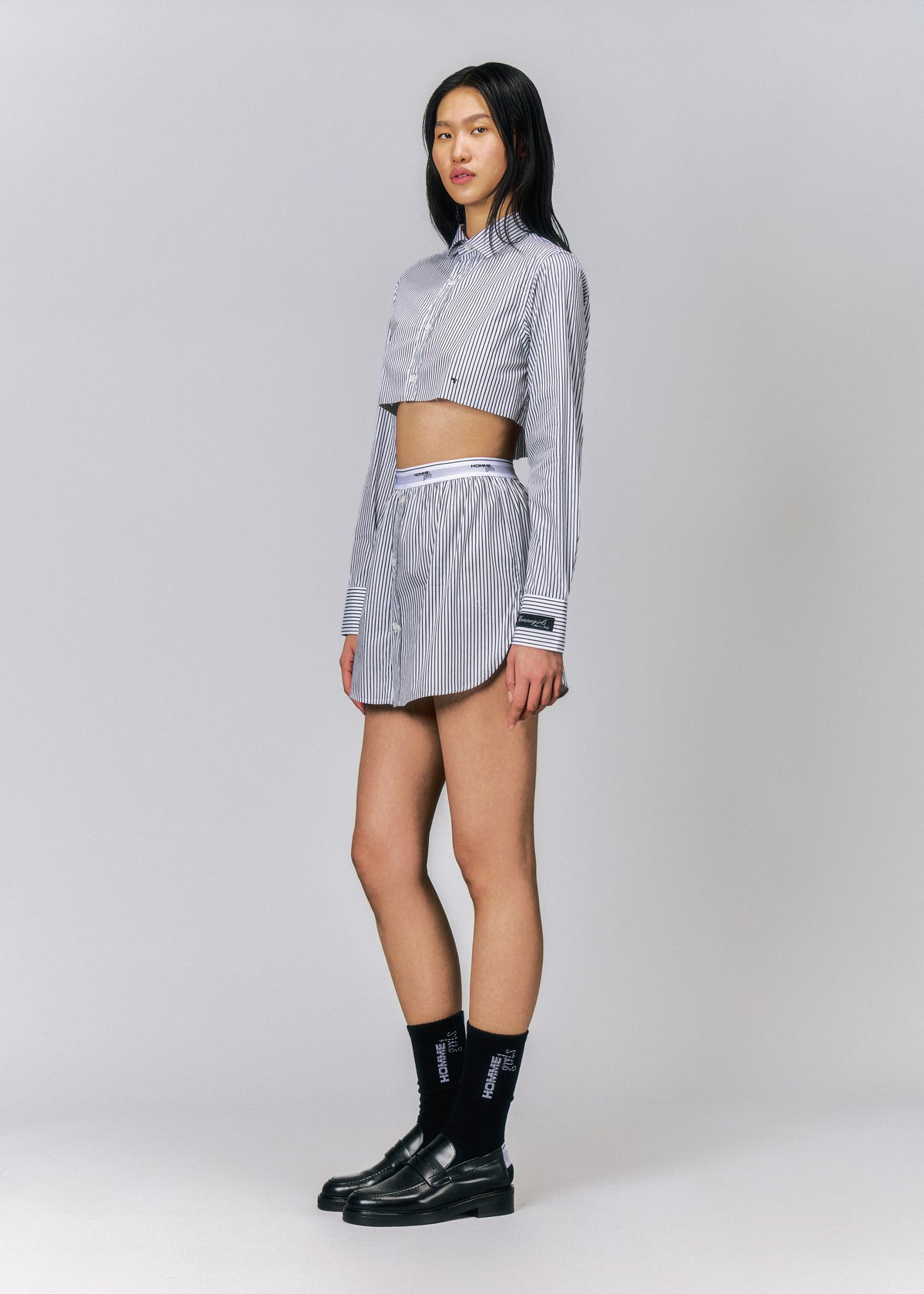 Super Cropped Shirt in Faded Black Stripe