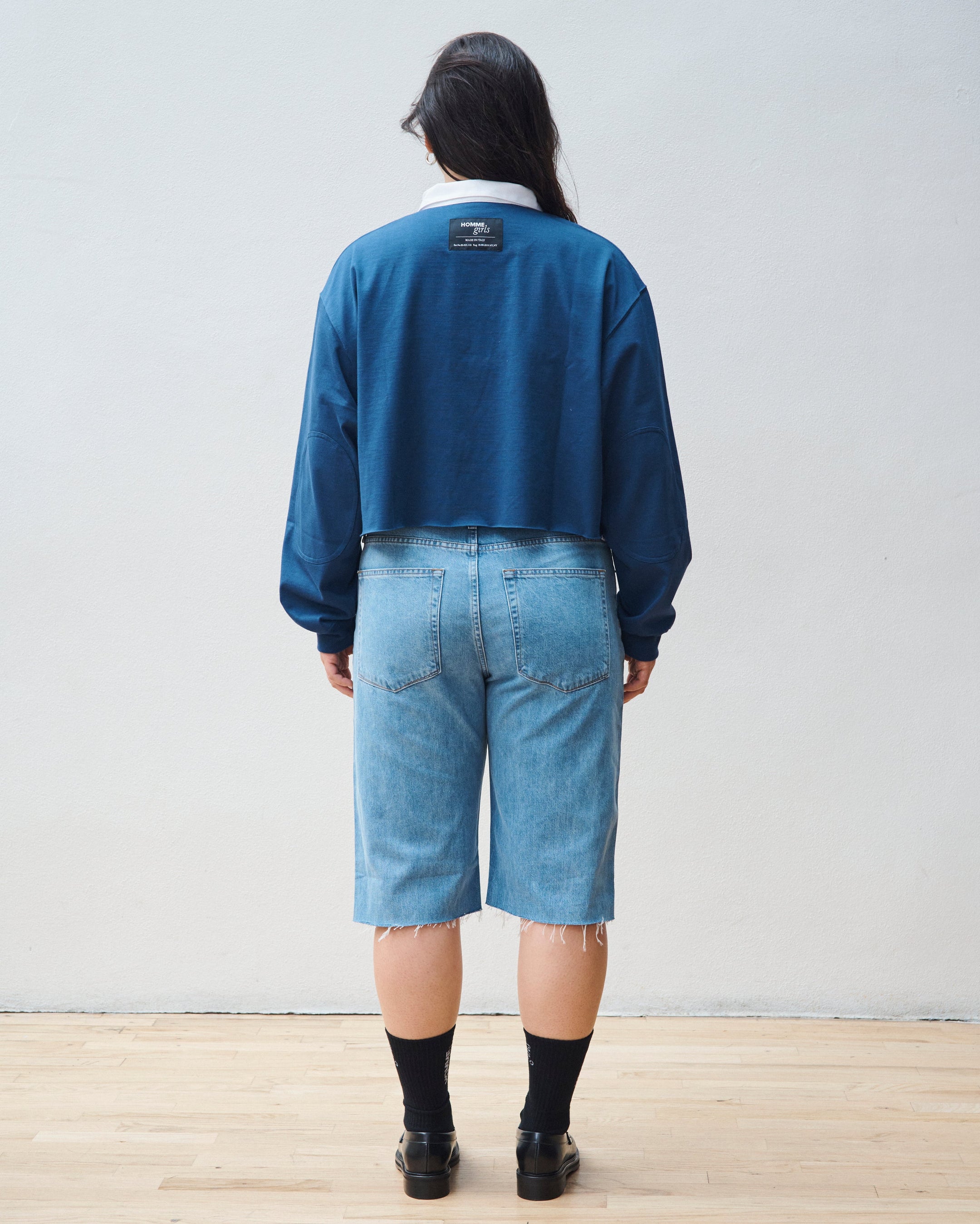 Cropped Rugby Shirt in Navy