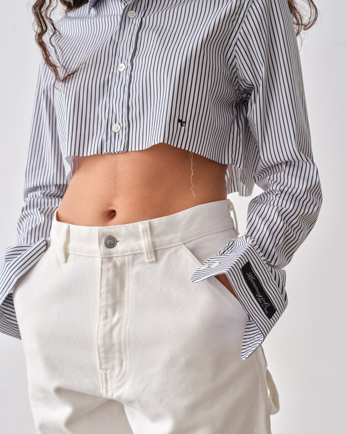 Super Cropped Shirt in Faded Black Stripe